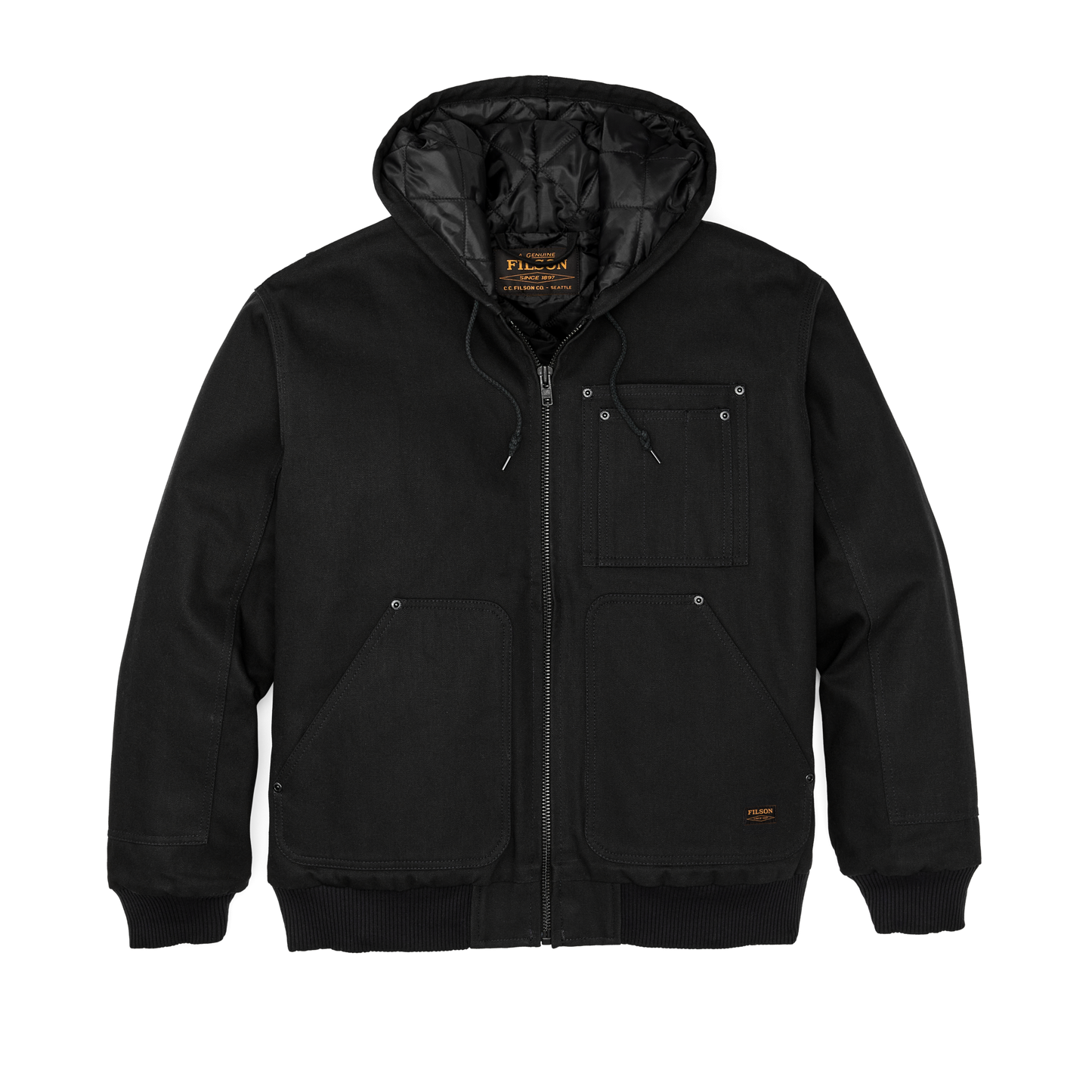 Front-facing image of the Filson Worksmith Insulated Bomber Jacket - Black