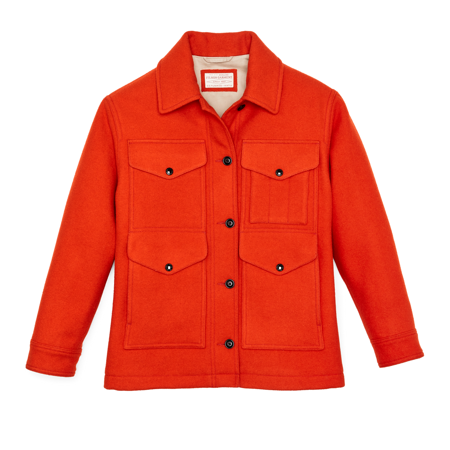 Front-facing image of the Filson Women's Mackinaw Wool Cruiser Jacket - Flame