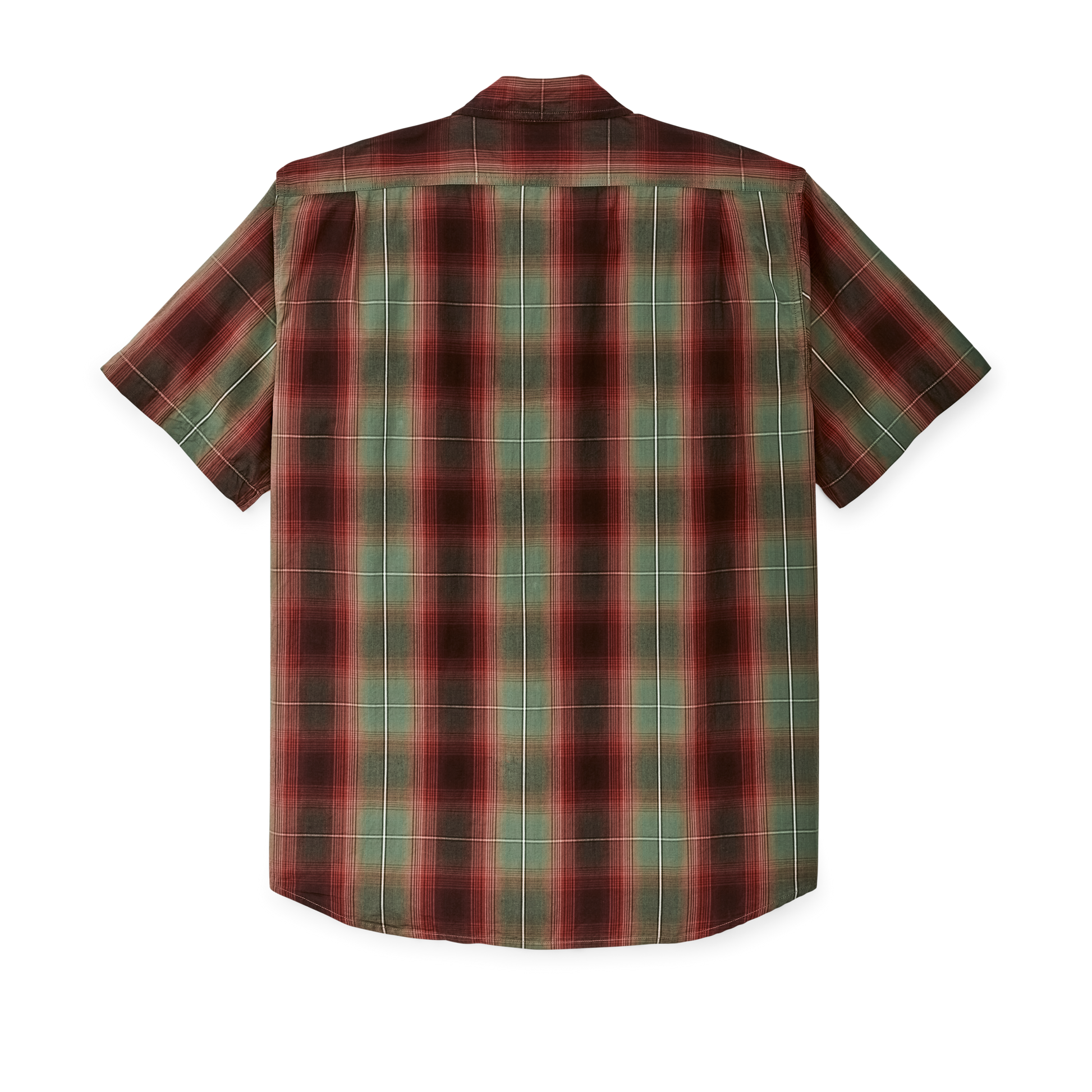 Alternate view of the Filson Filson's Washed Short Sleeve Feather Cloth Shirt - Green / Red / Black Ombre