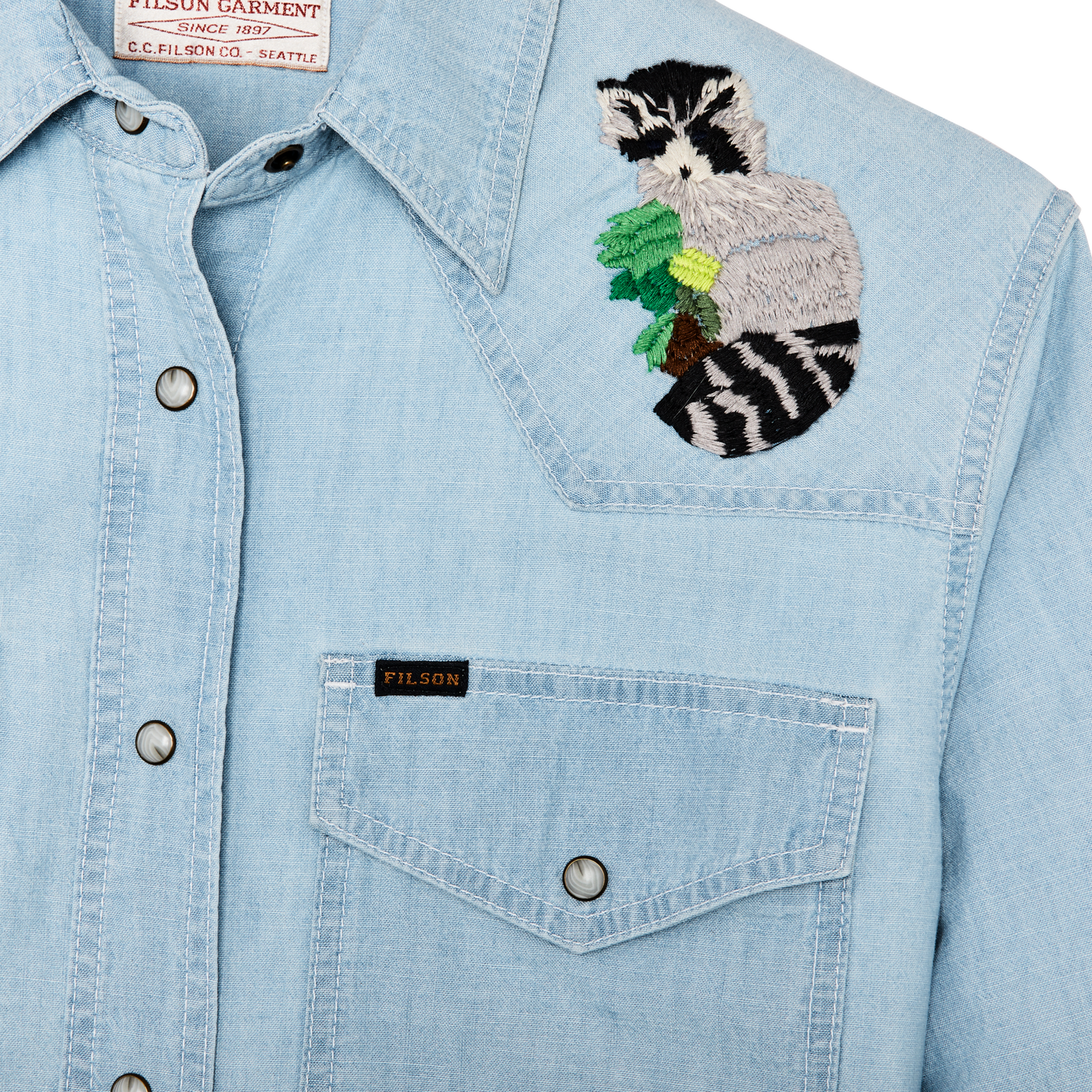 Alternate view of the Filson Women's Embroidered Western Shirt - Light Indigo Chambray