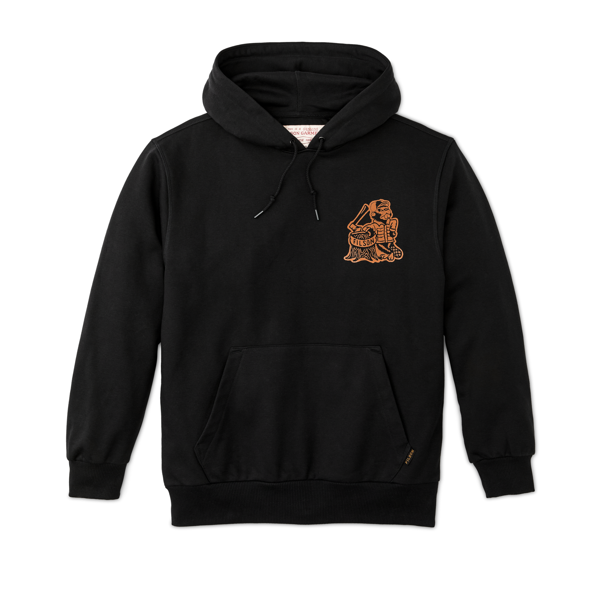 Front-facing image of the Filson Kyler Martz Graphic Hoodie - Black / Beaver