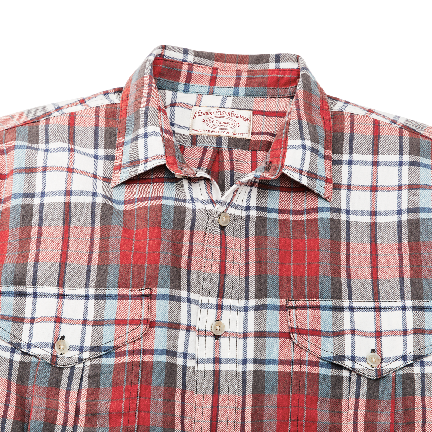 Alternate view of the Filson Short Sleeve Lightweight Alaskan Guide Shirt  - Red / Storm Blue