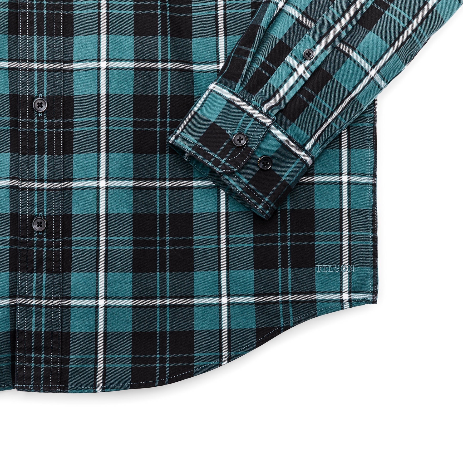 Alternate view of the Filson Lightweight Alaskan Guide Shirt - Petrol / Black / White Plaid