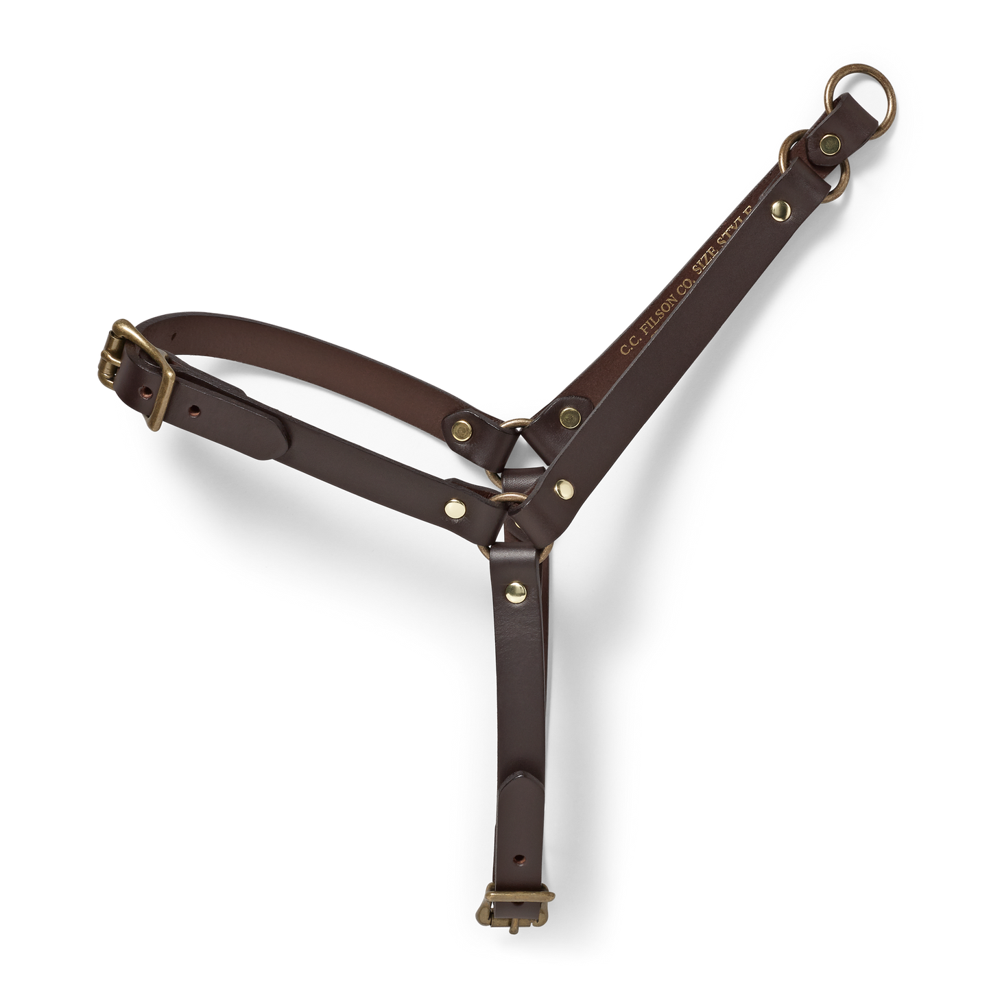 Front-facing image of the Filson Bridle Leather Dog Harness - Brown