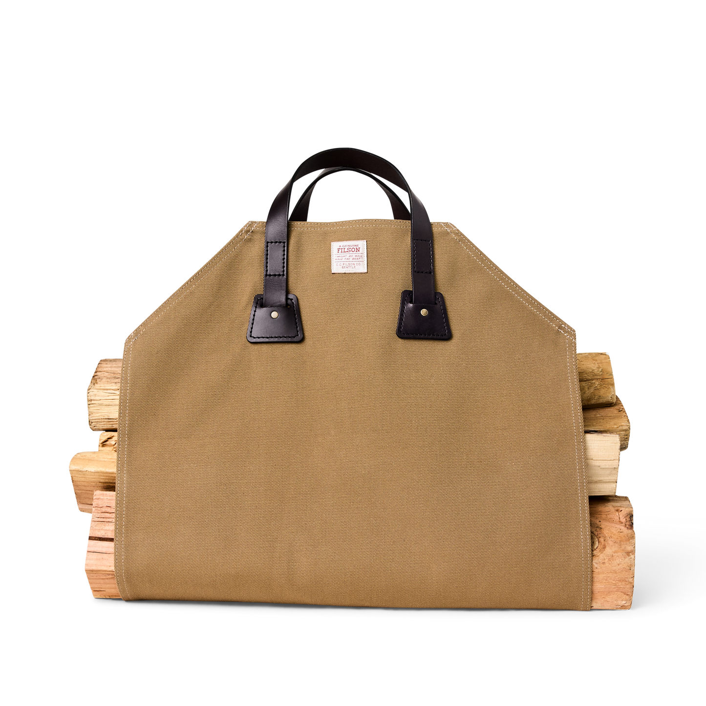 Front-facing image of the Filson Rugged Twill Log Carrier - Tan