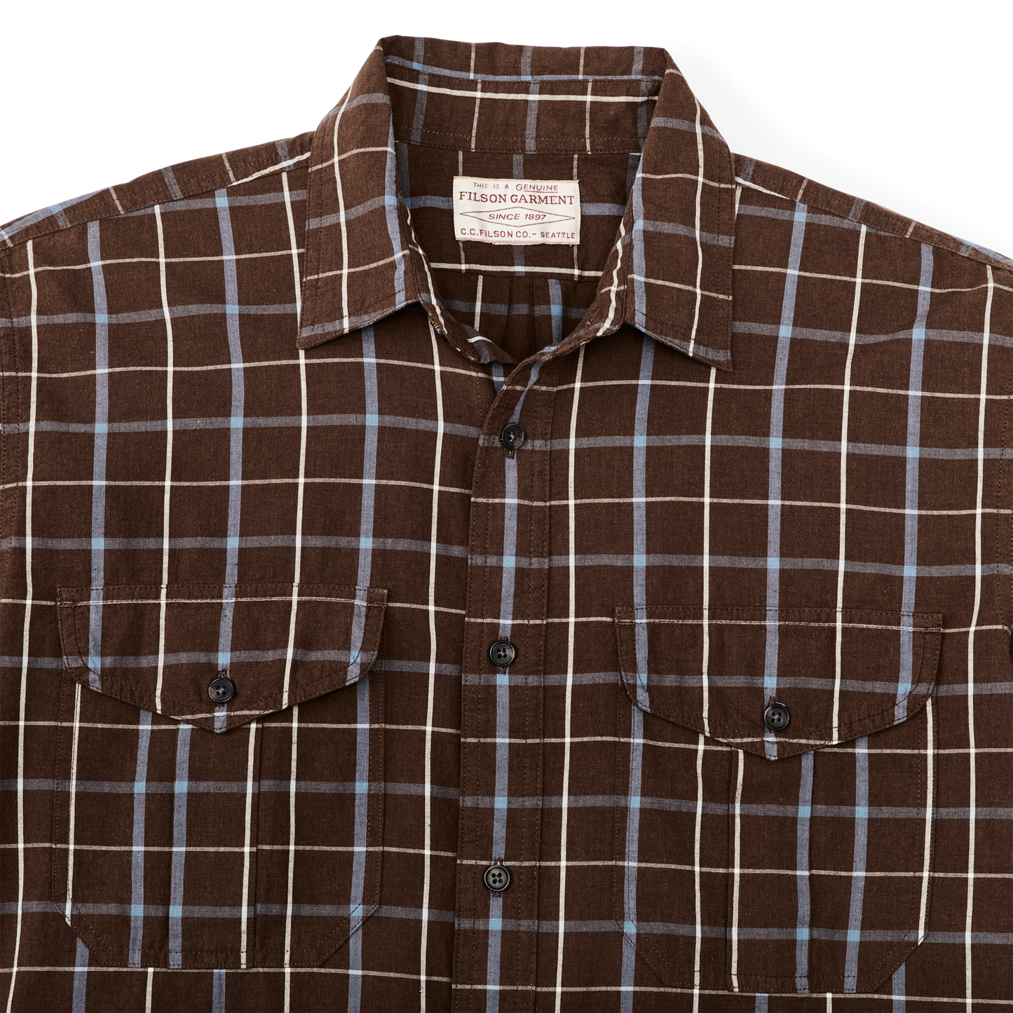 Alternate view of the Filson Filson's Washed Feather Cloth Shirt - Brown / Blue / White Tattersall