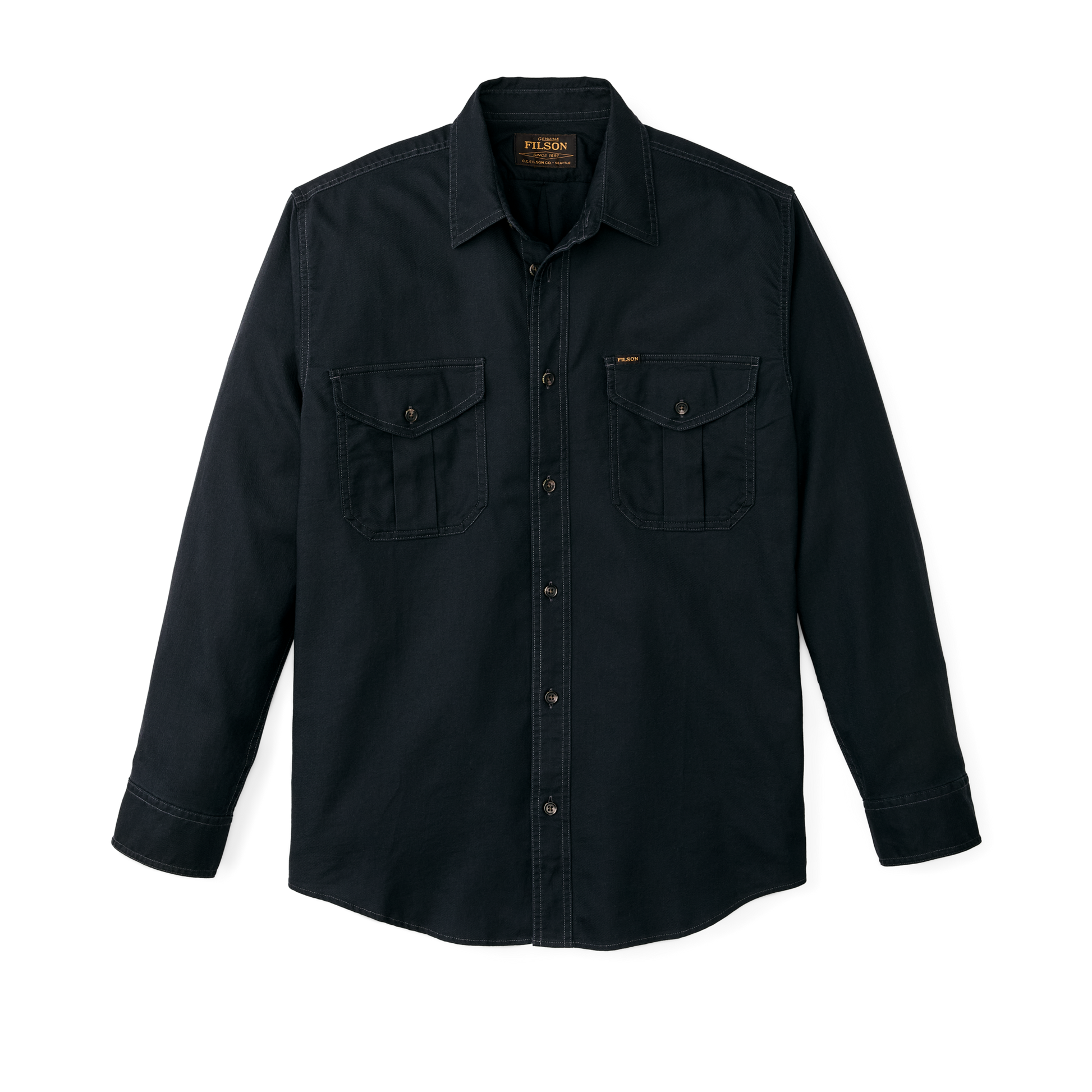 Front-facing image of the Filson Lightweight Alaskan Guide Shirt - Midnight Navy