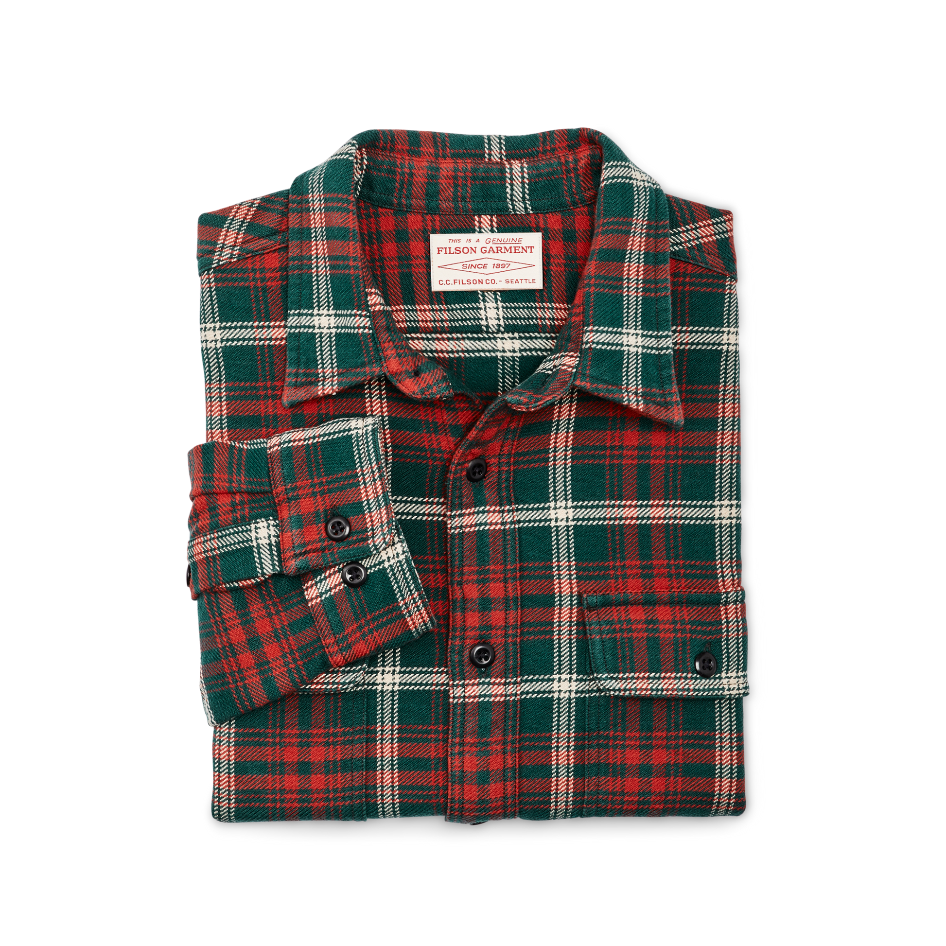 Alternate view of the Filson Vintage Flannel Work Shirt - Green / Red / White Plaid