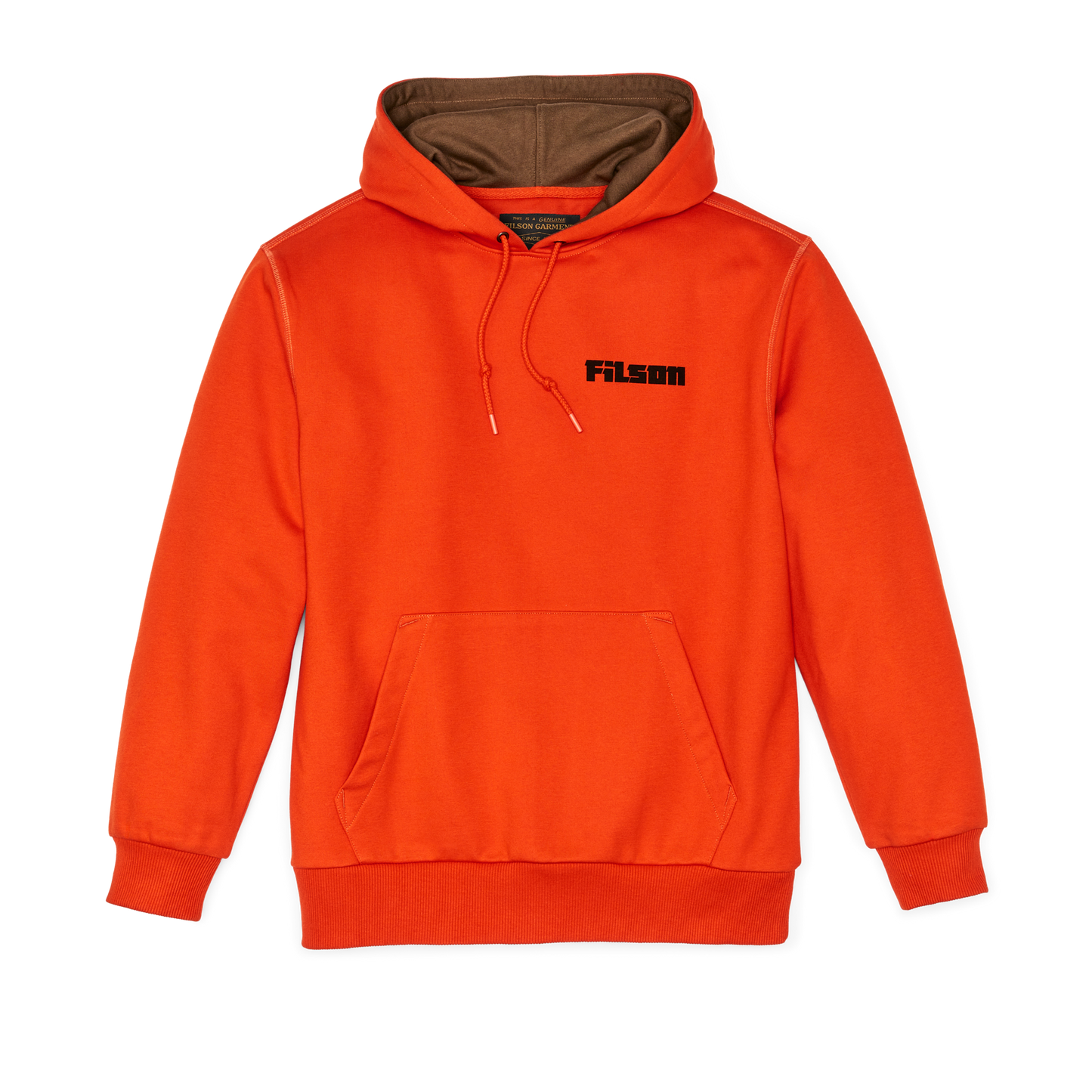 Front-facing image of the Filson Prospector Graphic Hoodie - Flame / Grizzly