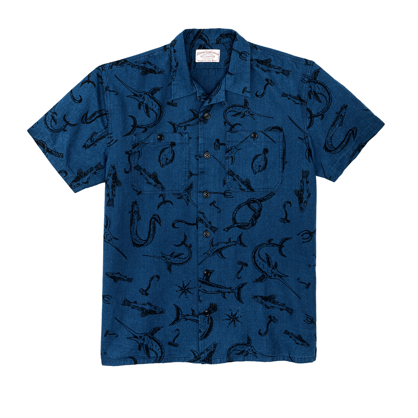 Front-facing image of the Filson Rustic Short Sleeve Camp Shirt - Deep Sea / Indigo