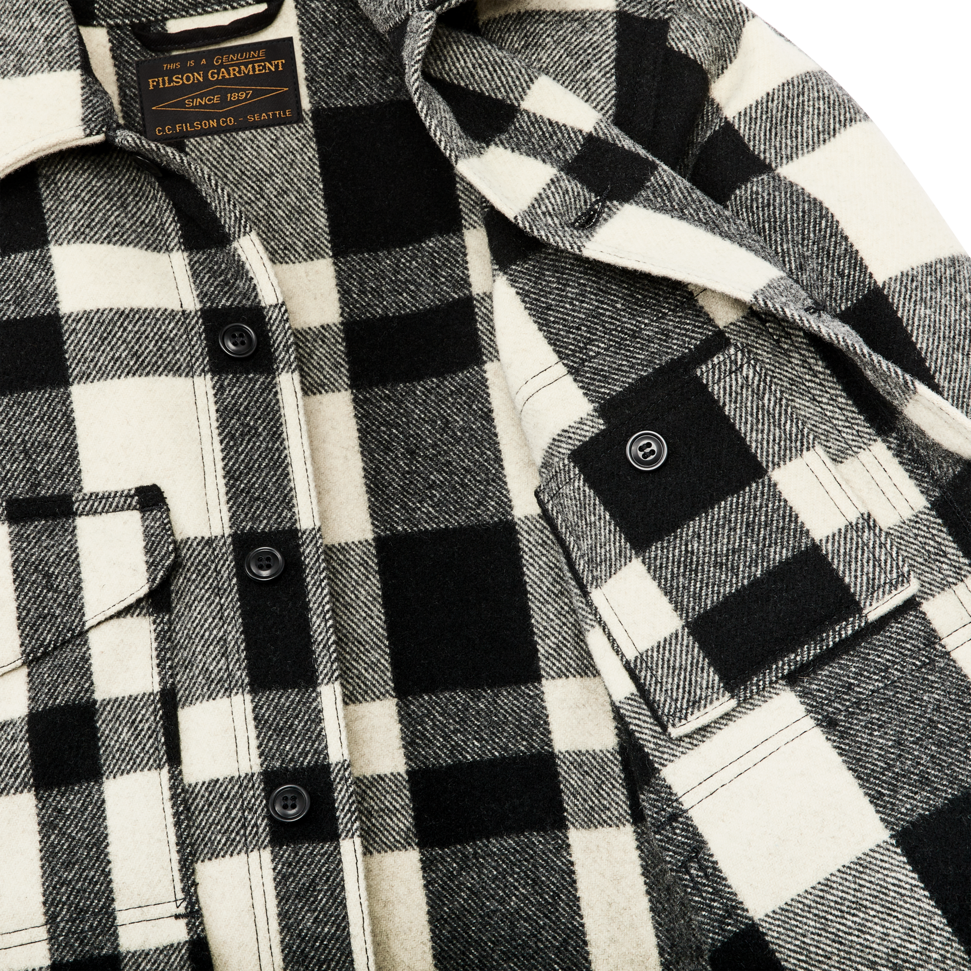 Alternate view of the Filson Mackinaw Wool Cruiser Jacket - Natural / Black Heritage Plaid