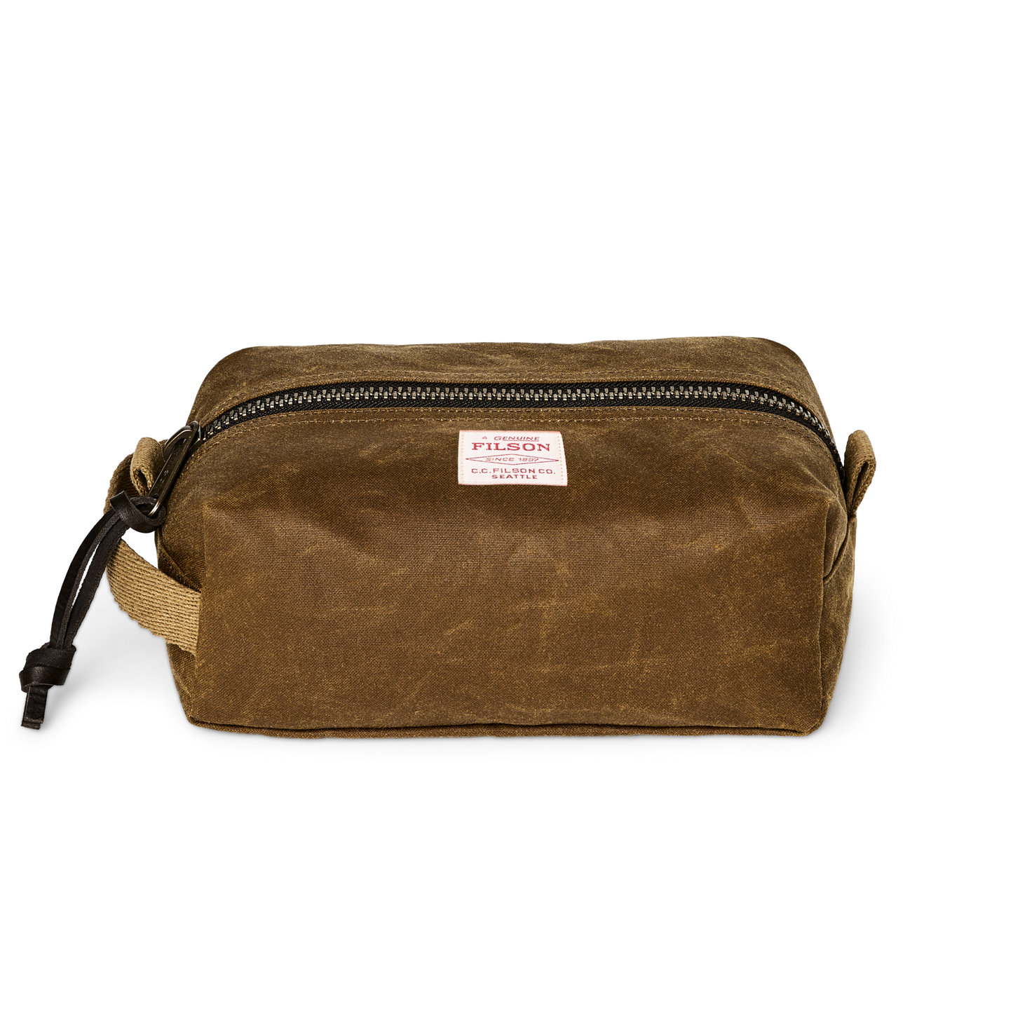 Front-facing image of the Filson Tin Cloth Travel Kit - Dark Tan