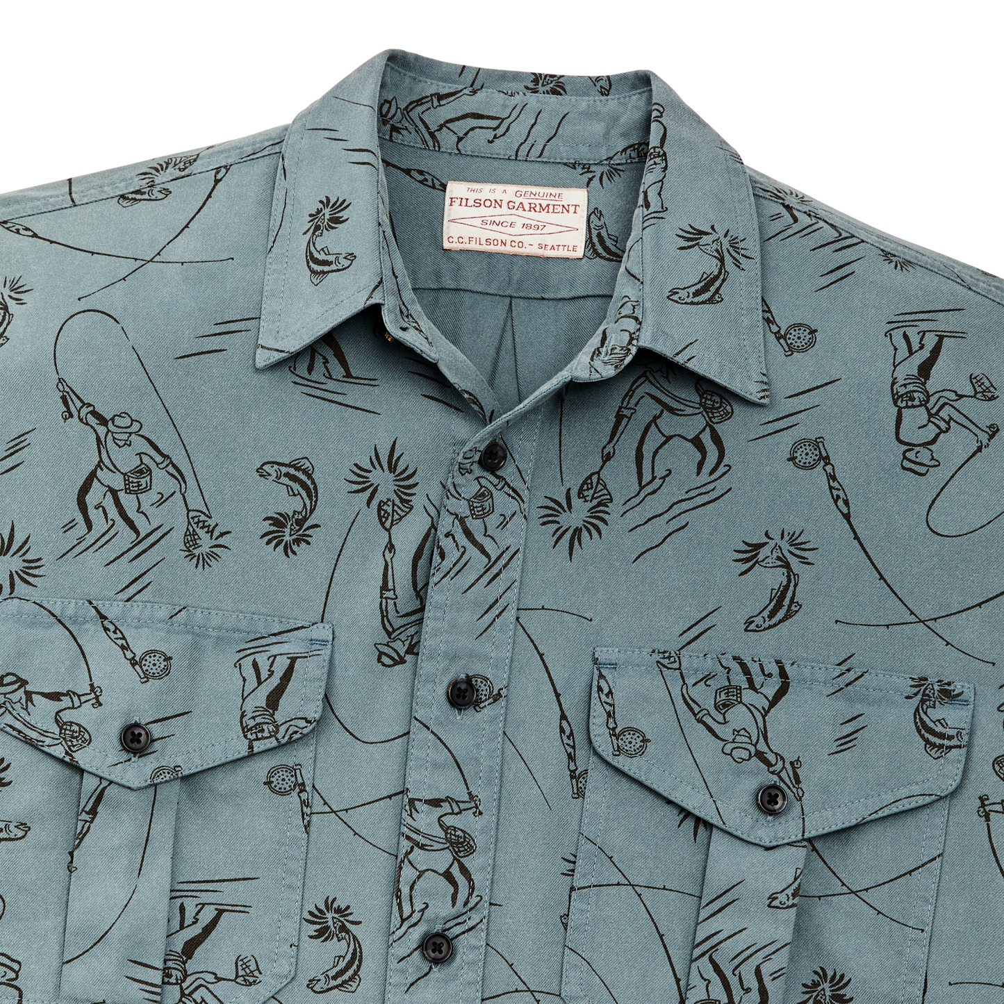 Alternate view of the Filson Short Sleeve Lightweight Alaskan Guide Shirt  - Blue Gray / Fly Fishing