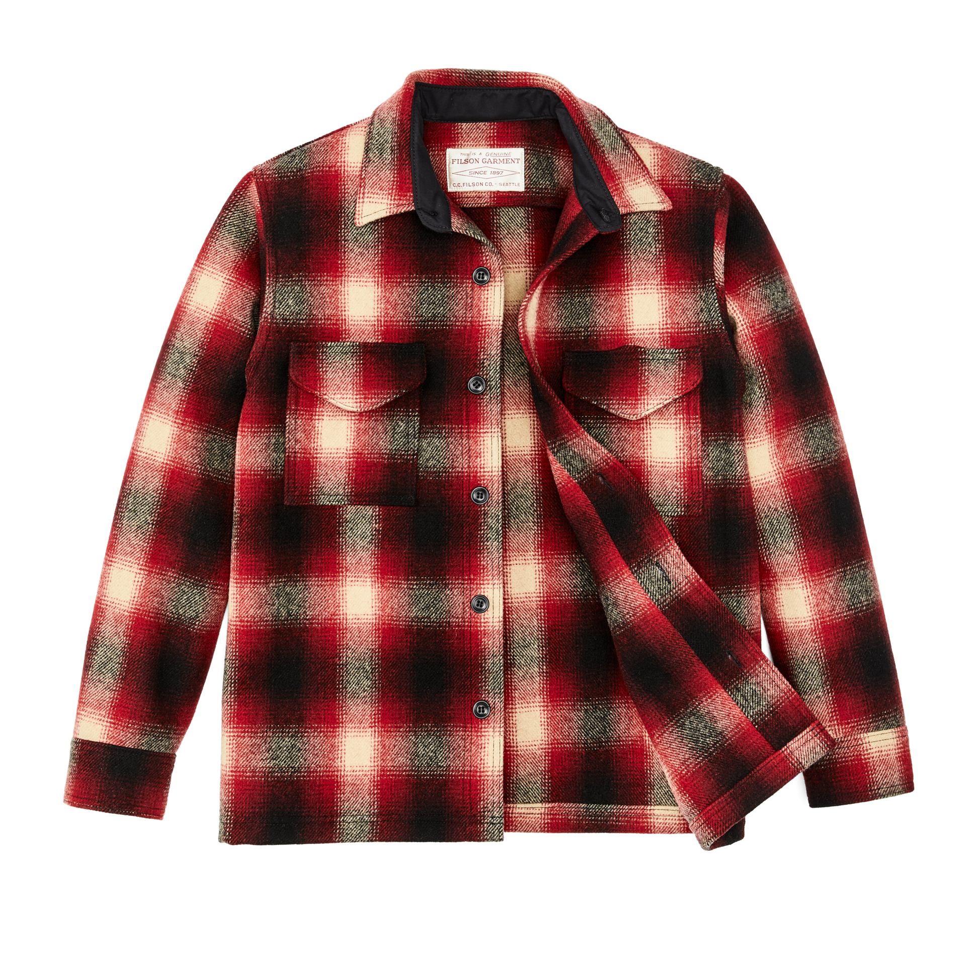 Alternate view of the Filson Mackinaw Wool Jac-shirt - Red / Black Ombre Plaid