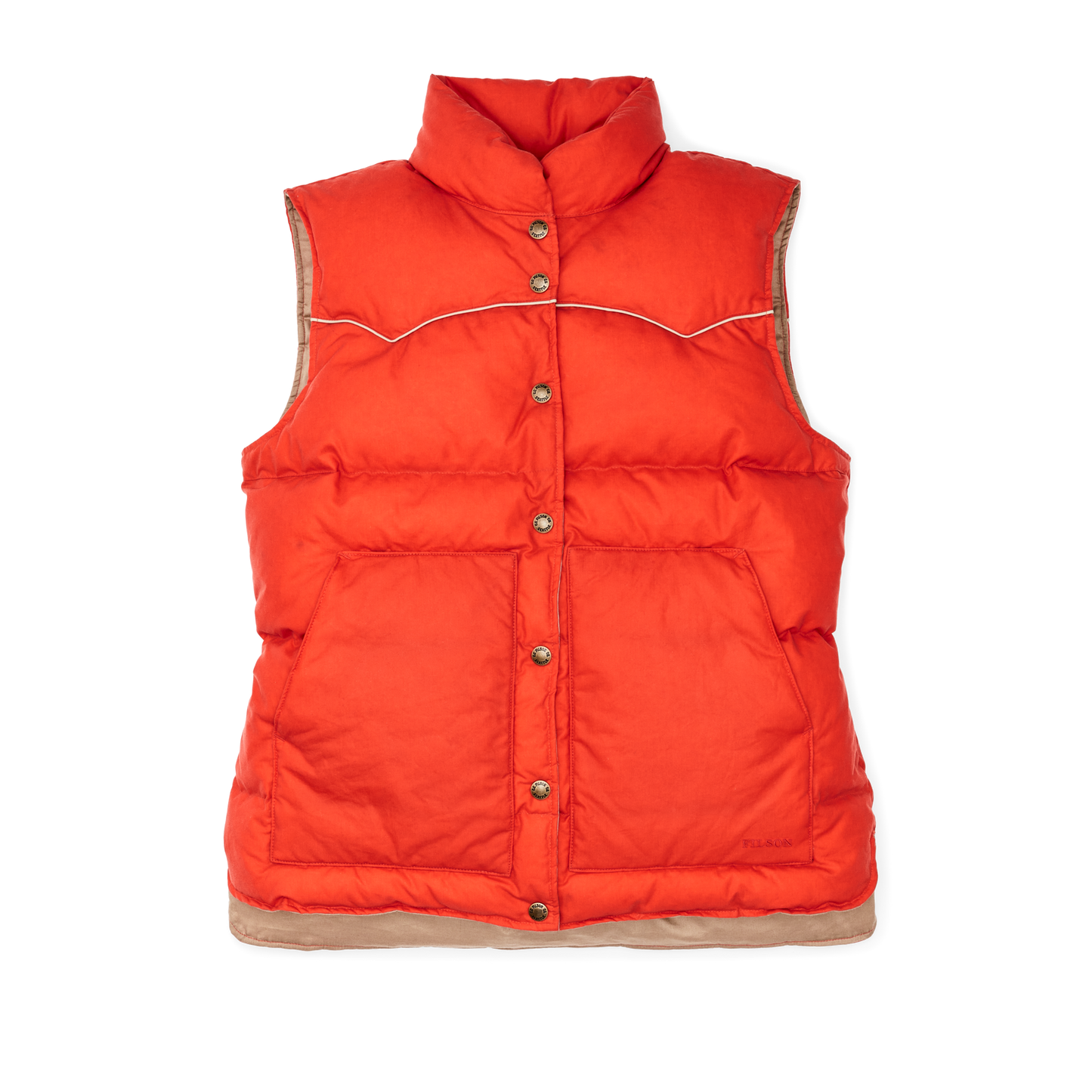 Front-facing image of the Filson Women's Waxed Down Vest - Campfire