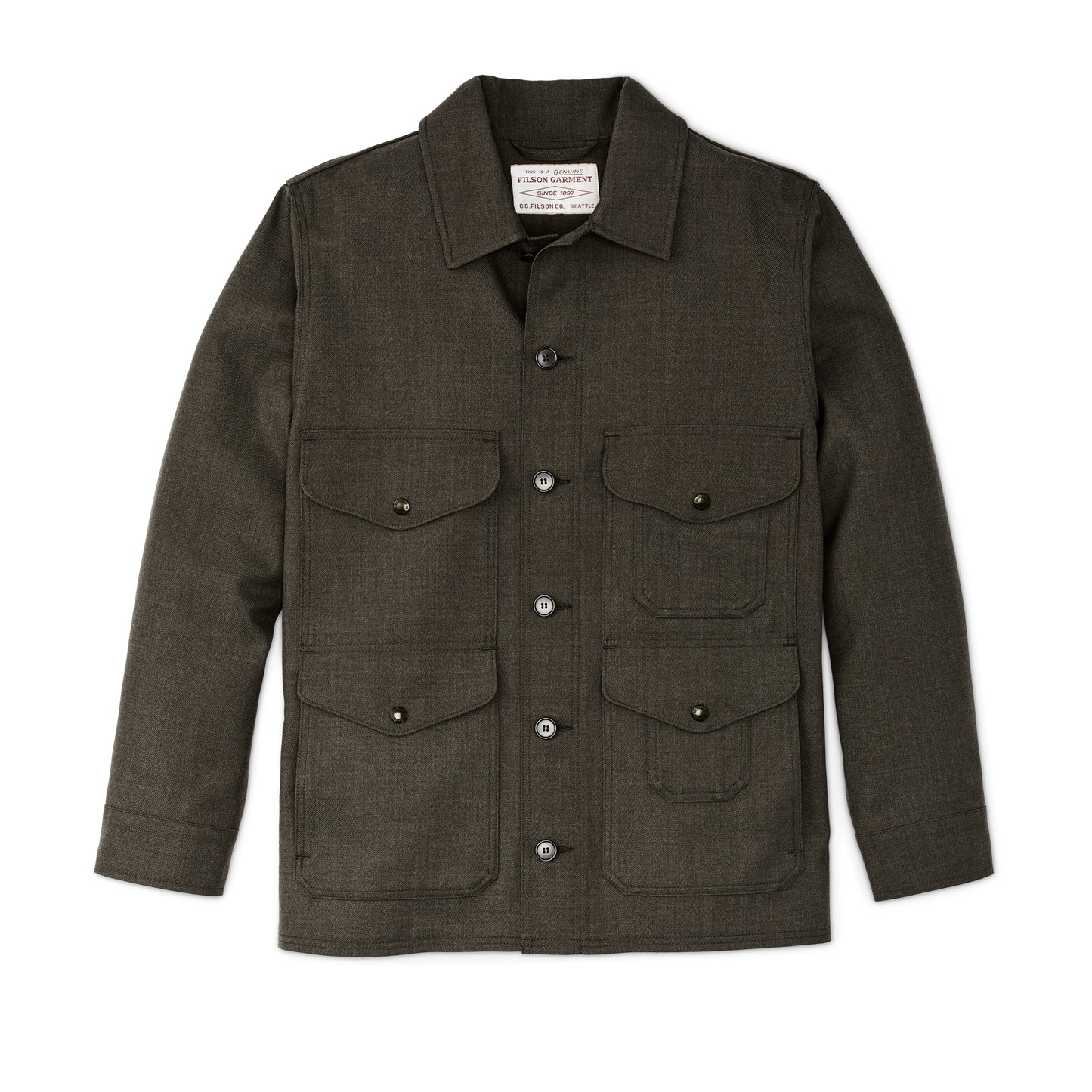 Front-facing image of the Filson Forestry Cloth Cruiser Jacket  - Forest Green Heather