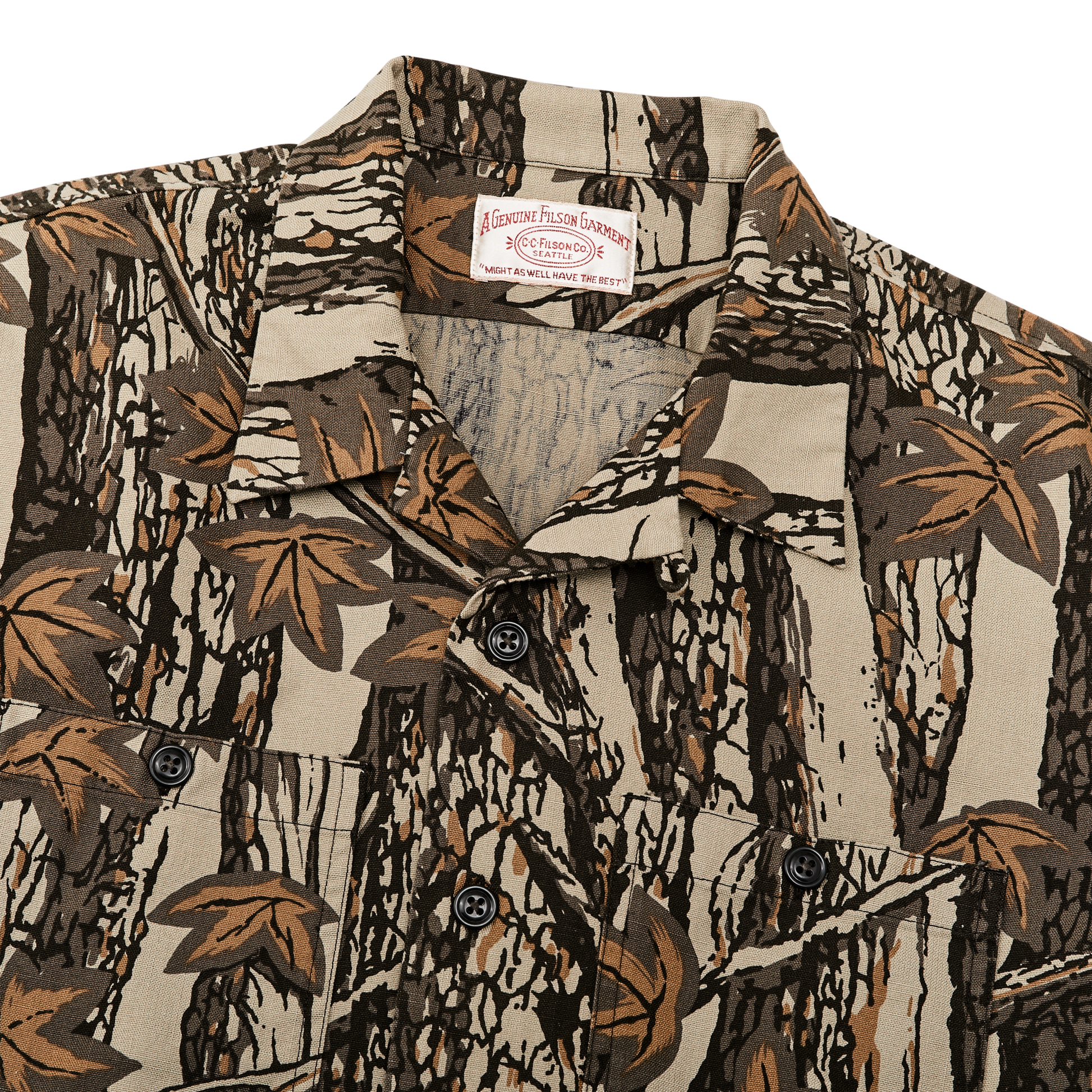 Alternate view of the Filson Rustic Short Sleeve Camp Shirt - Maple Bark Camo / Tan