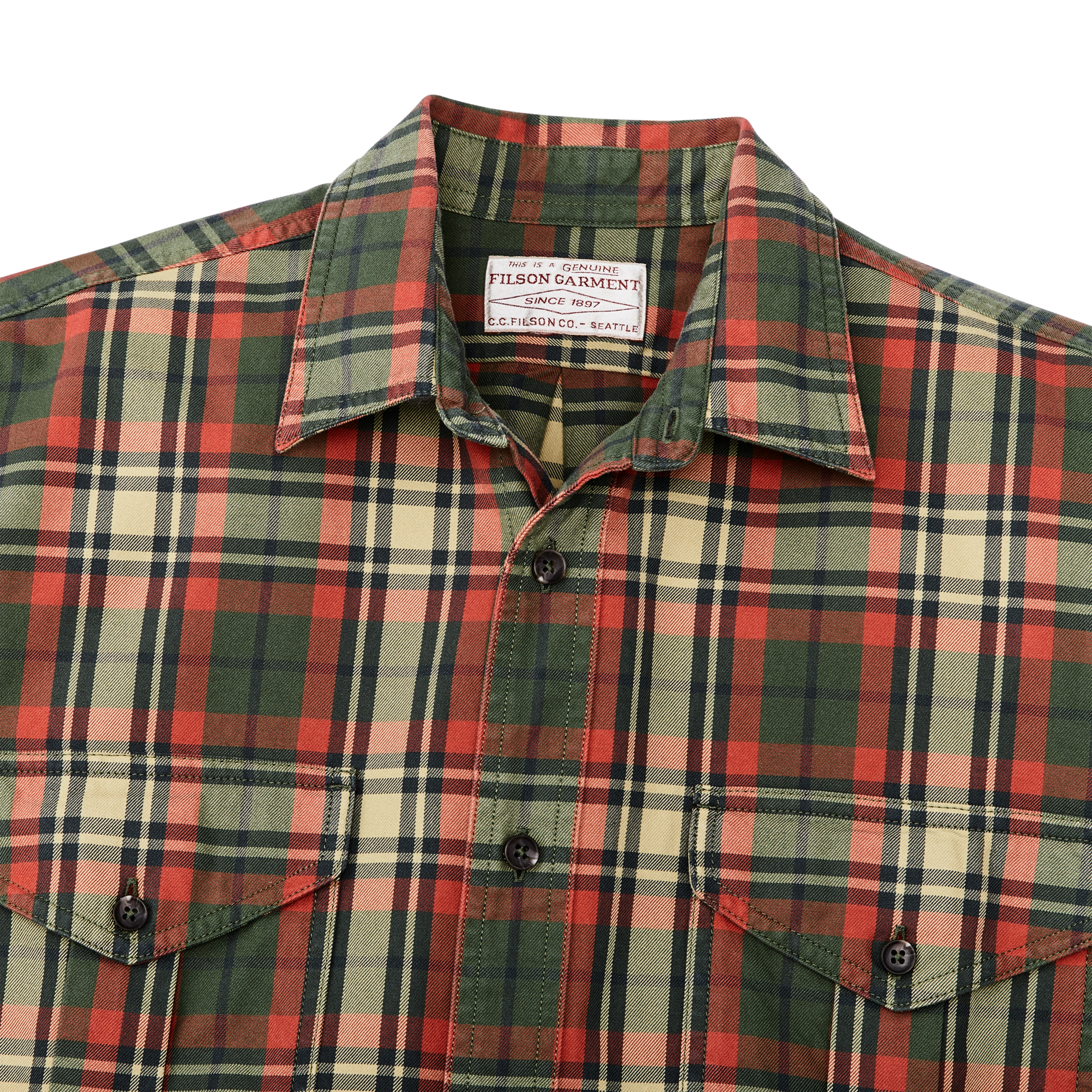 Alternate view of the Filson Lightweight Alaskan Guide Shirt - Silver Pine / Burnt Red Plaid