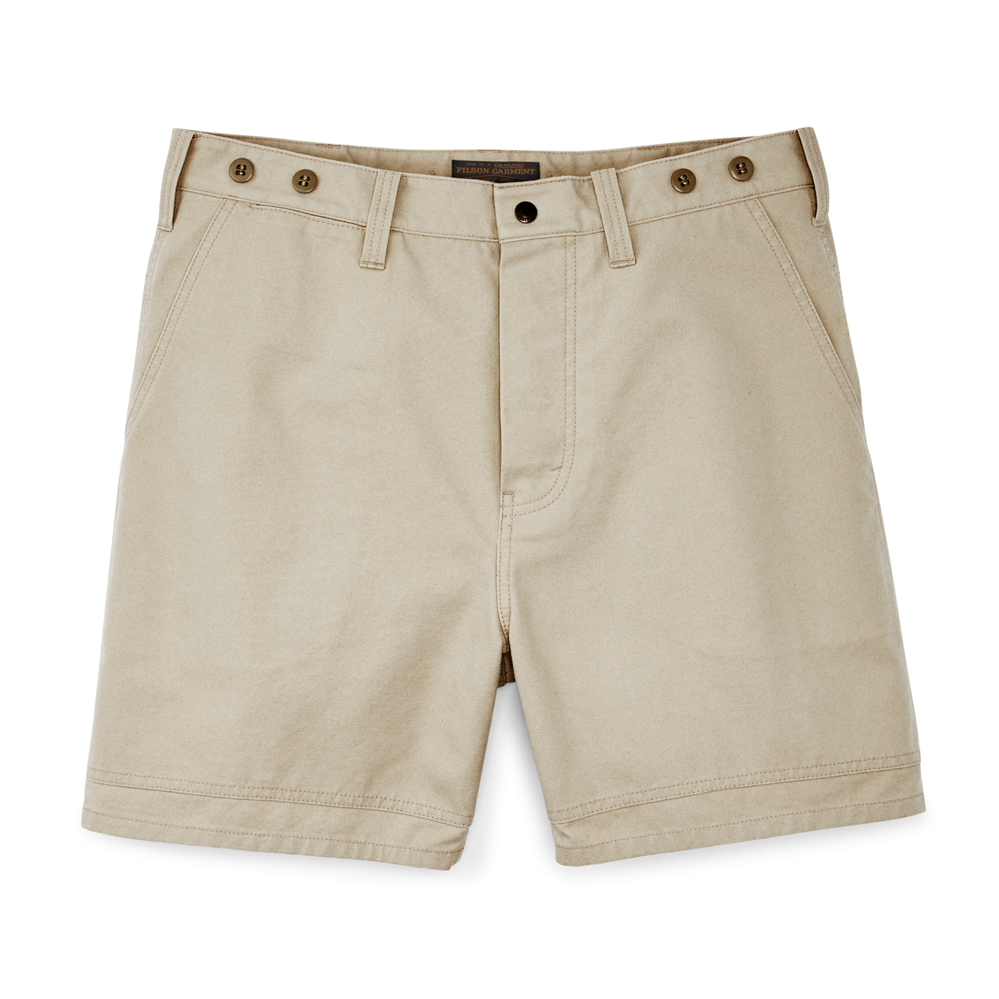 Front-facing image of the Filson Dry Tin Cloth Shorts  - Surplus Tan