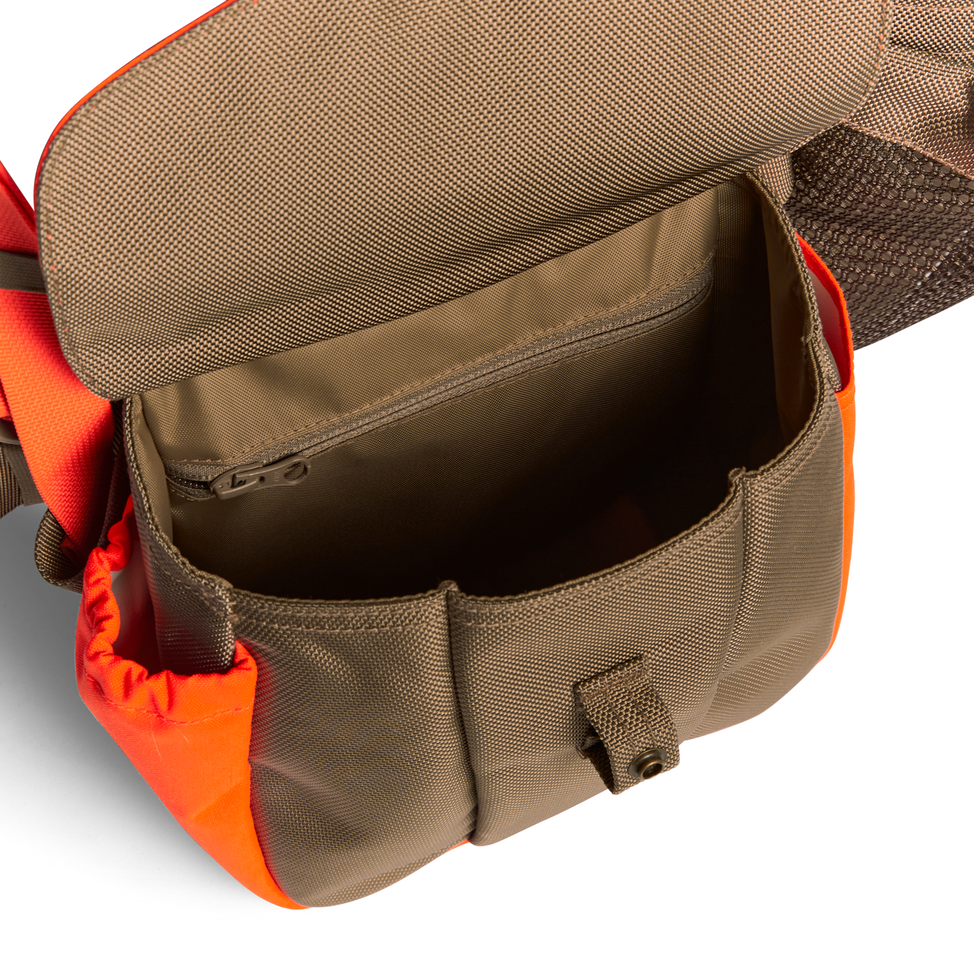 Alternate view of the Filson Upland Guide Strap Vest - Dark Tan / Blaze Orange