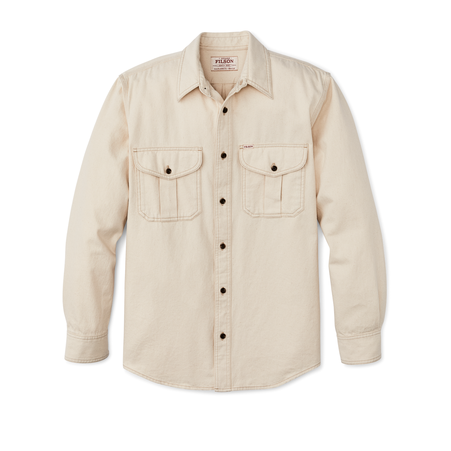 Front-facing image of the Filson Natural Twill Guide Shirt - Natural Seed