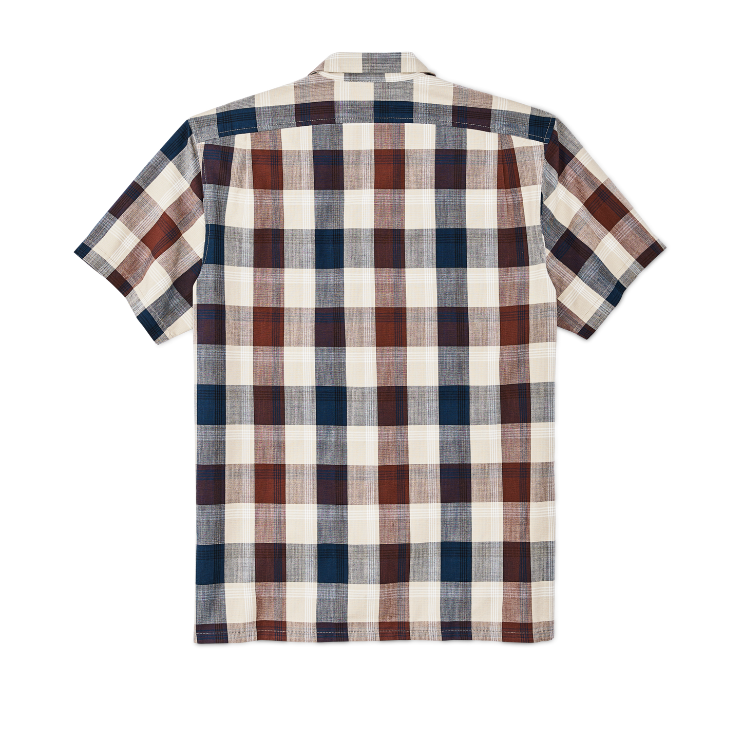 Alternate view of the Filson Rustic Short Sleeve Camp Shirt - Heartwood / Navy / Stone Plaid