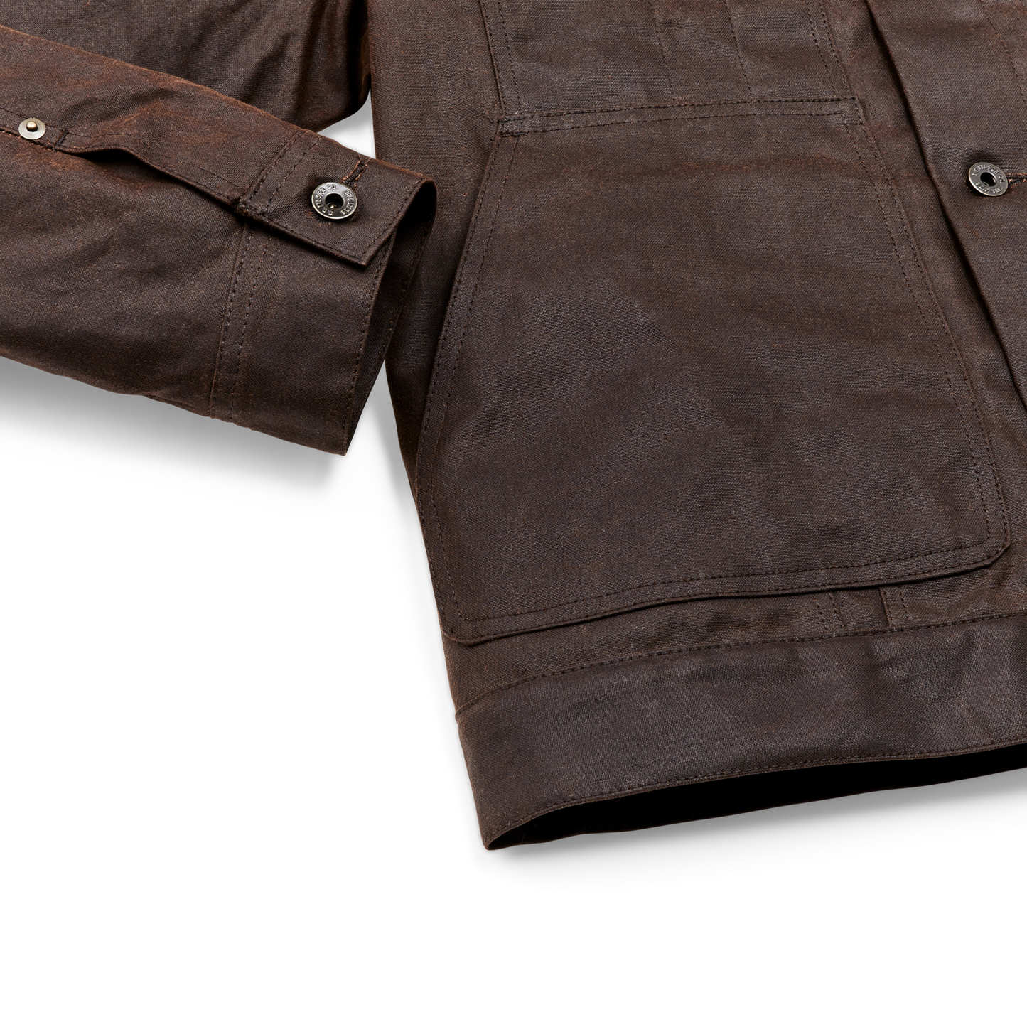 Alternate view of the Filson Tin Cloth Short Lined Cruiser Jacket - Dark Brown|Hand, slotted-utility and flapped chest pockets