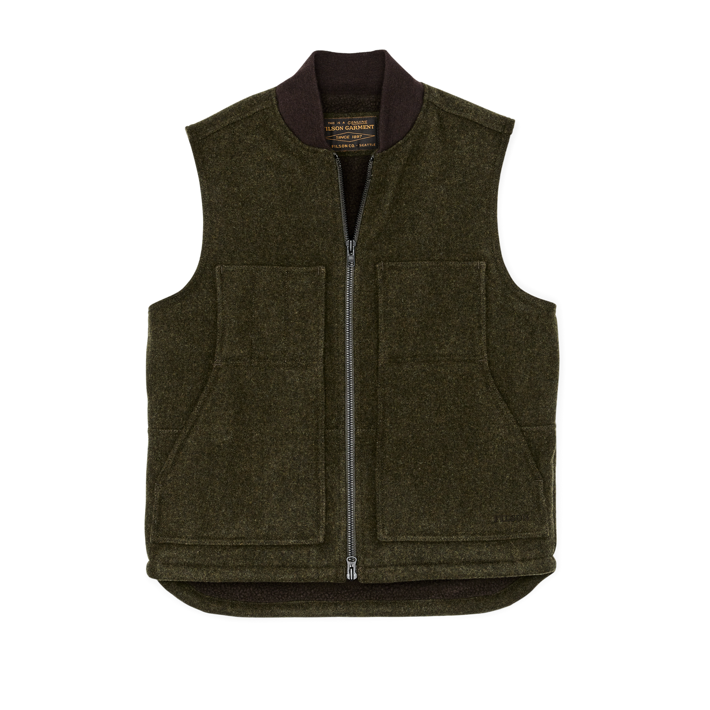 Front-facing image of the Filson Lined Mackinaw Wool Work Vest - Forest Green