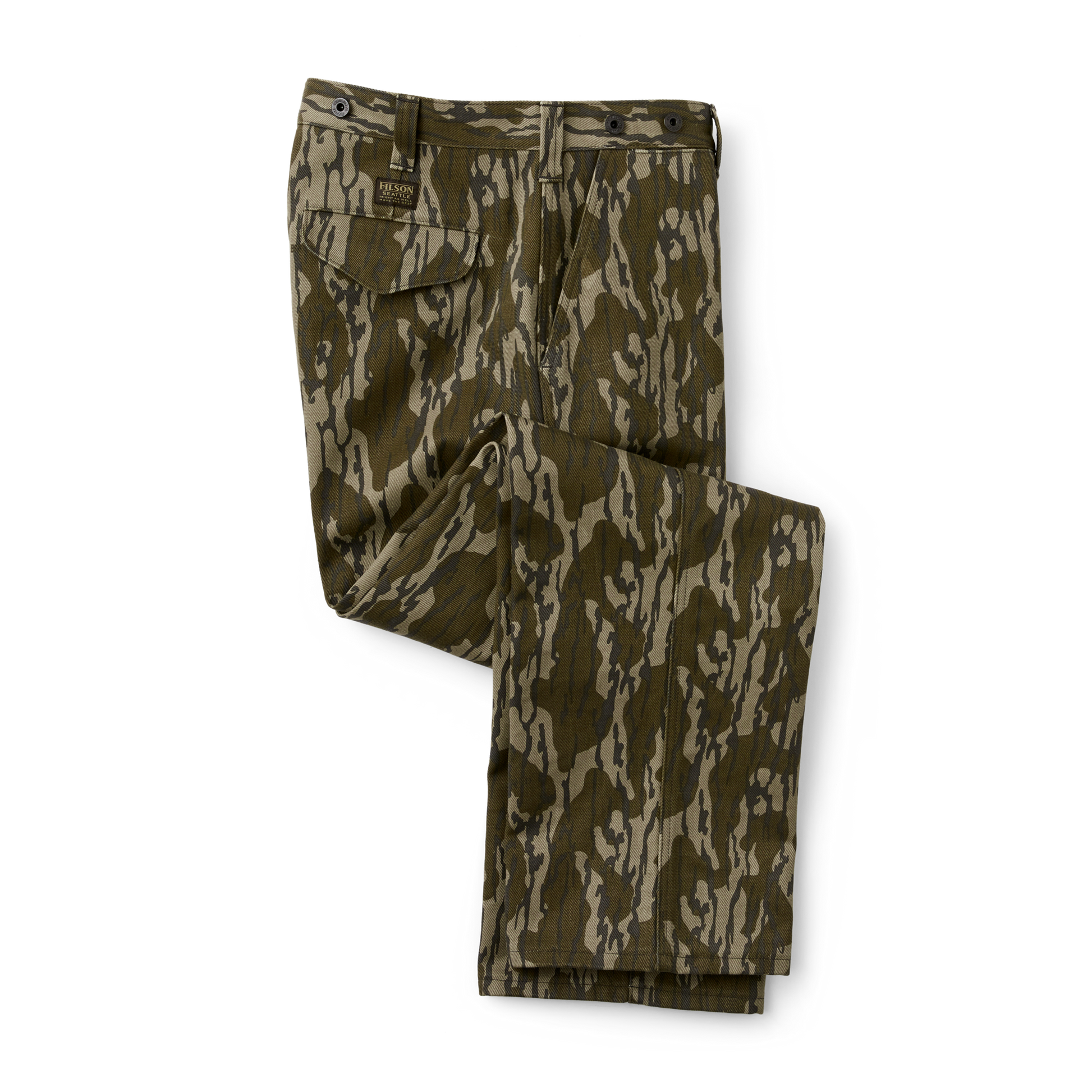 Front-facing image of the Filson Rugged Twill Utility Pants - Mossy Oak Bottomland