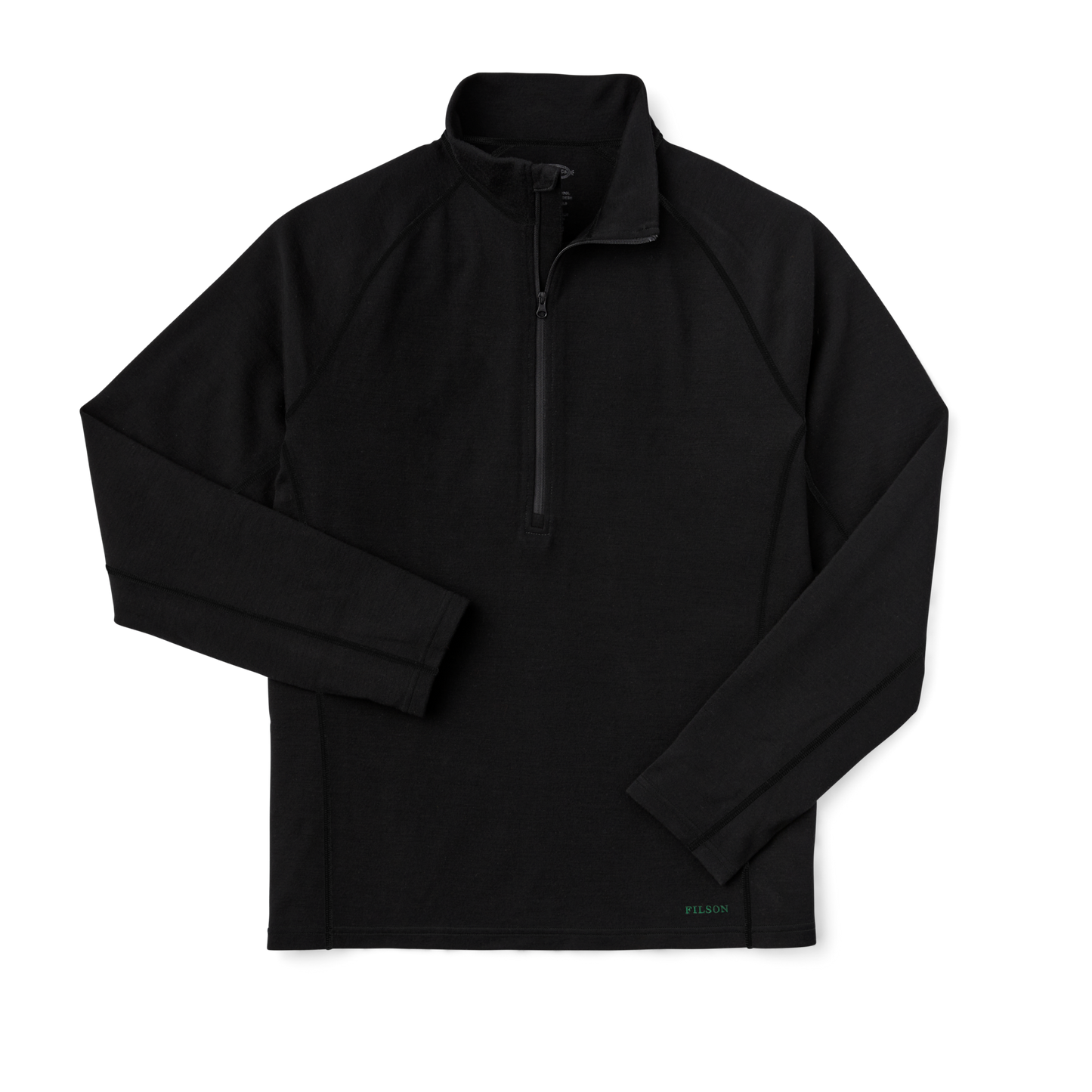 Front-facing image of the Filson 400g Merino Wool Long Sleeve Half-zip - Black