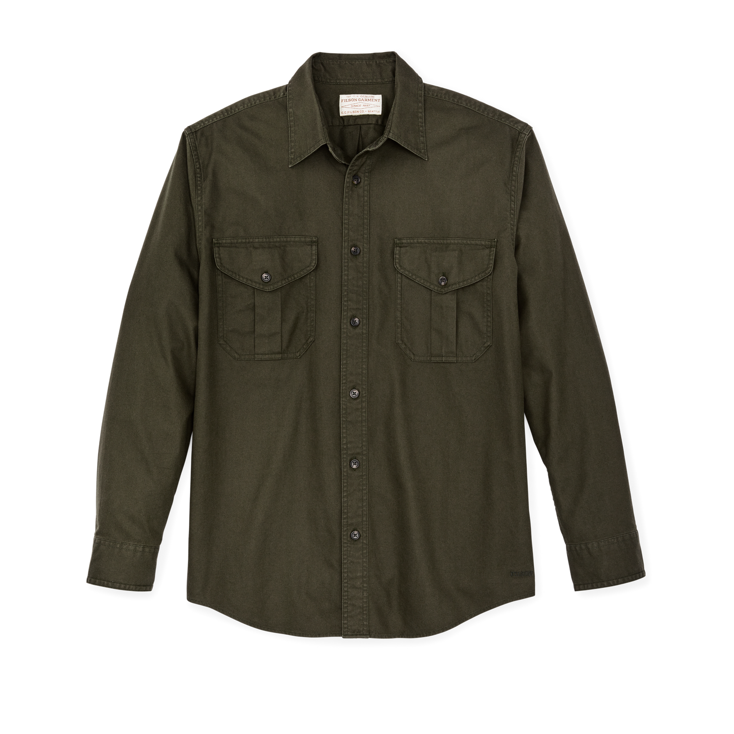 Front-facing image of the Filson Lightweight Alaskan Guide Shirt - Dark Olive