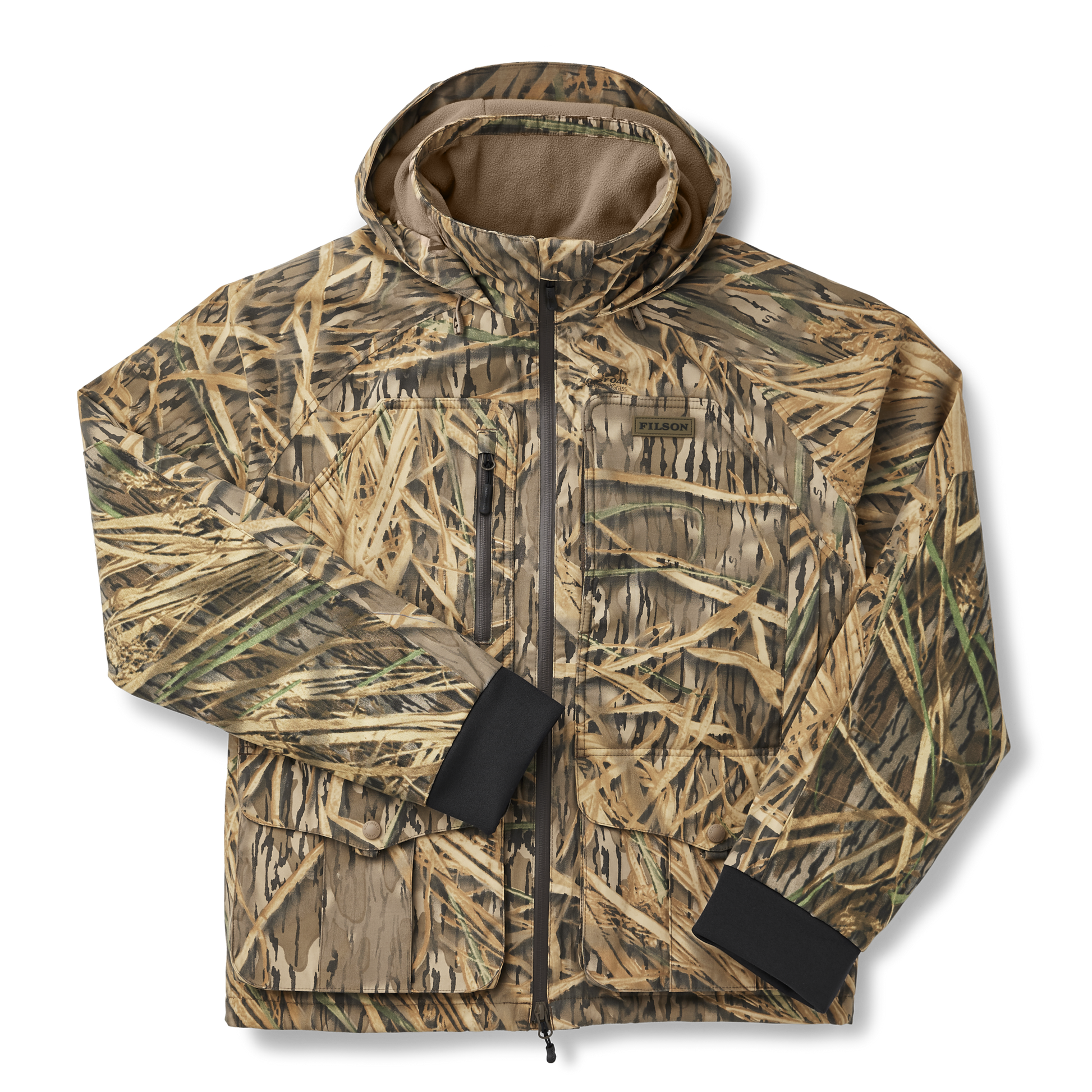 Front-facing image of the Filson Skagit Waterfowl Jacket - Mossy Oak Shadow Grass