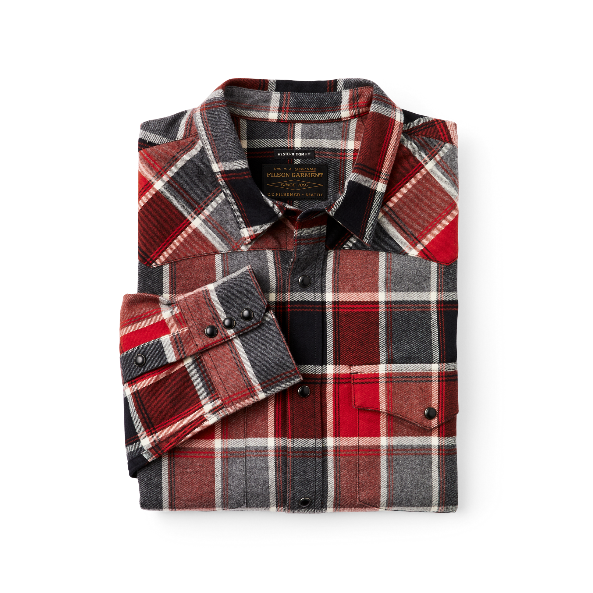 Alternate view of the Filson Western Flannel Shirt - Red / Dark Charcoal Plaid