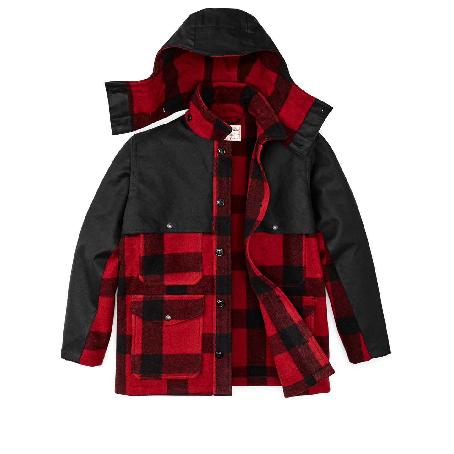 Alternate view of the Filson Mackinaw Wool Double Coat  - Red Black Classic Plaid