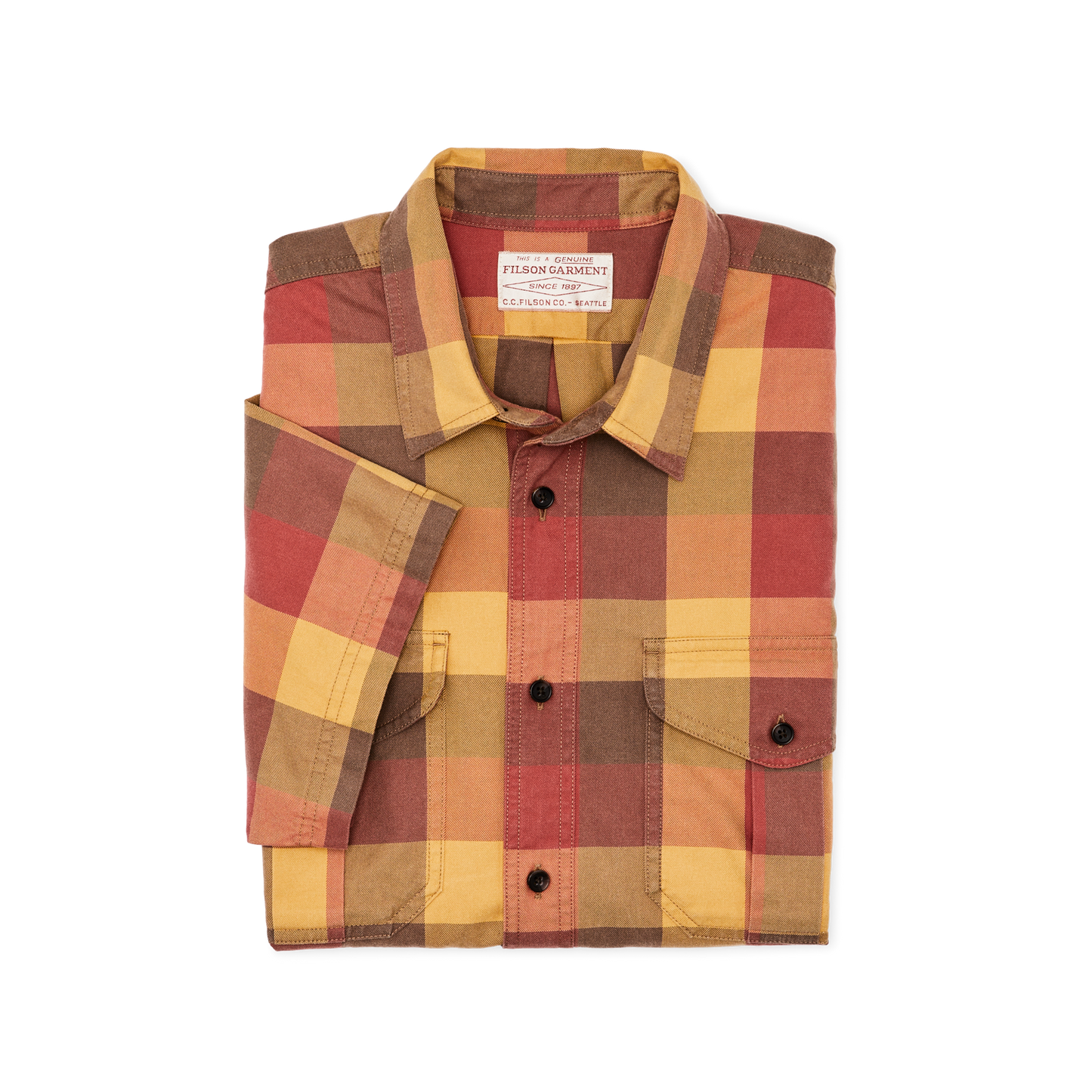 Alternate view of the Filson Short Sleeve Lightweight Alaskan Guide Shirt  - Red / Yellow / Brown Check