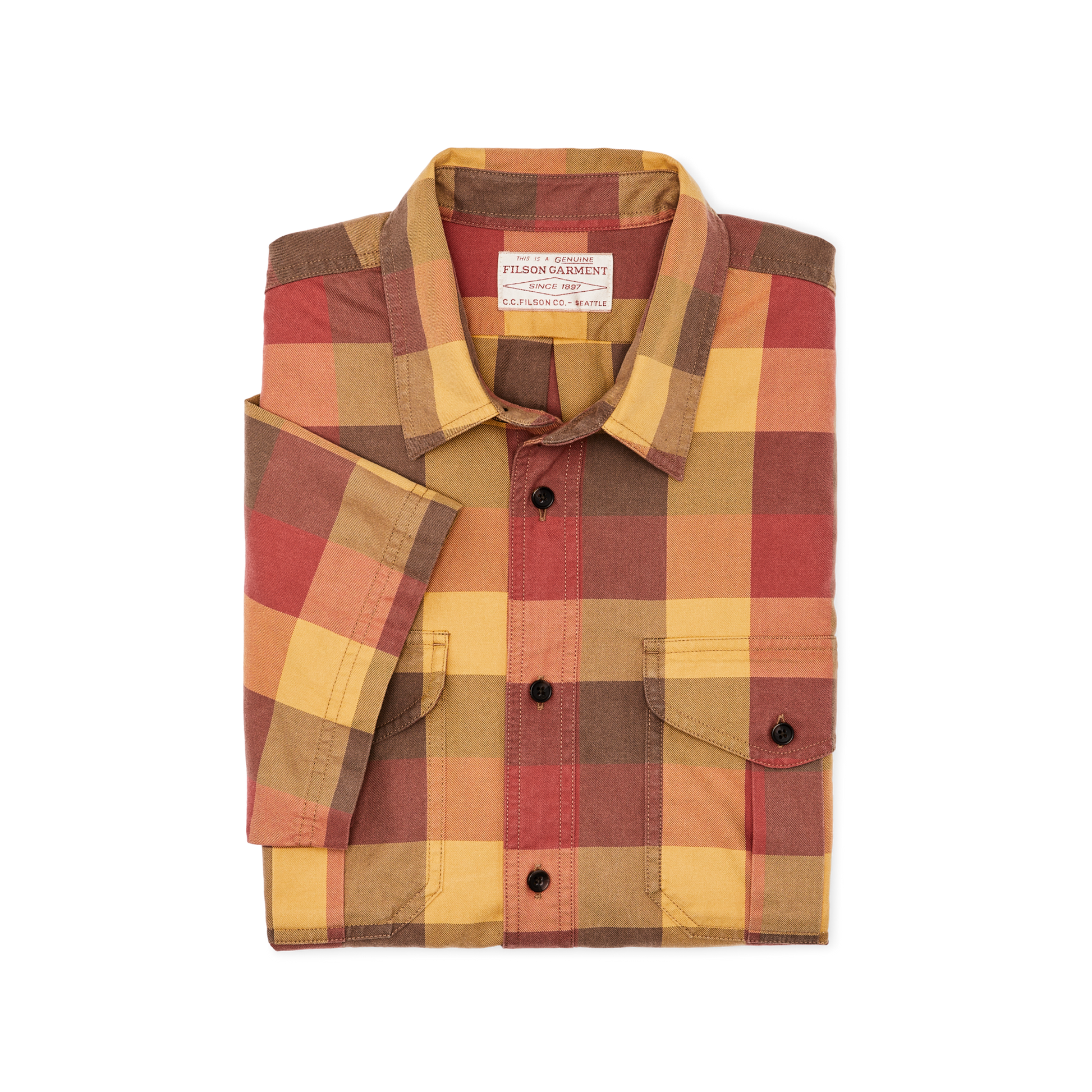 Alternate view of the Filson Short Sleeve Lightweight Alaskan Guide Shirt  - Red / Yellow / Brown Check