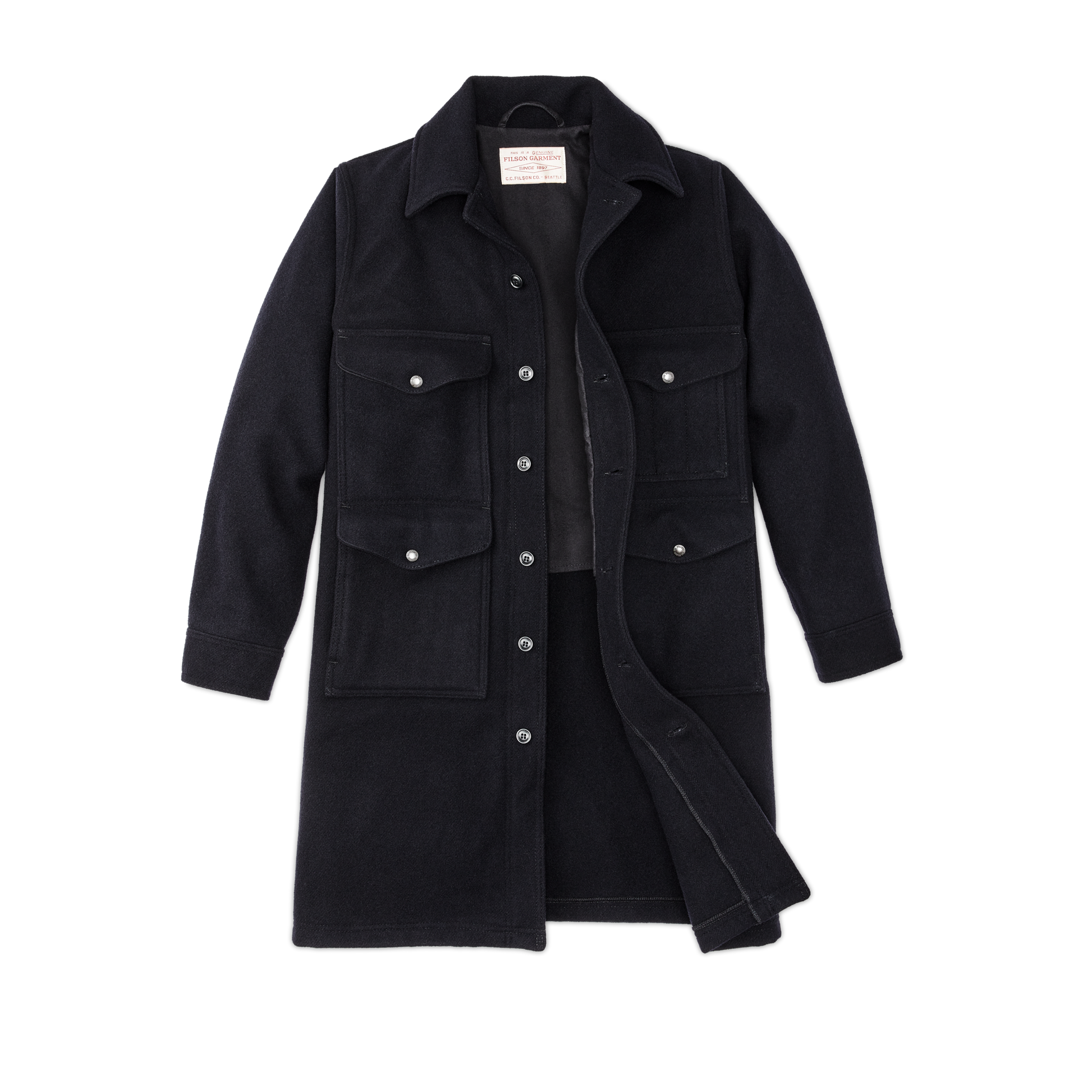 Alternate view of the Filson Long Mackinaw Wool Cruiser - Dark Navy