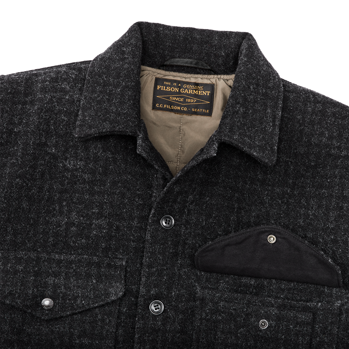 Alternate view of the Filson Mackinaw Wool Insulated Cruiser Jacket - Black Marl /  Heather Check