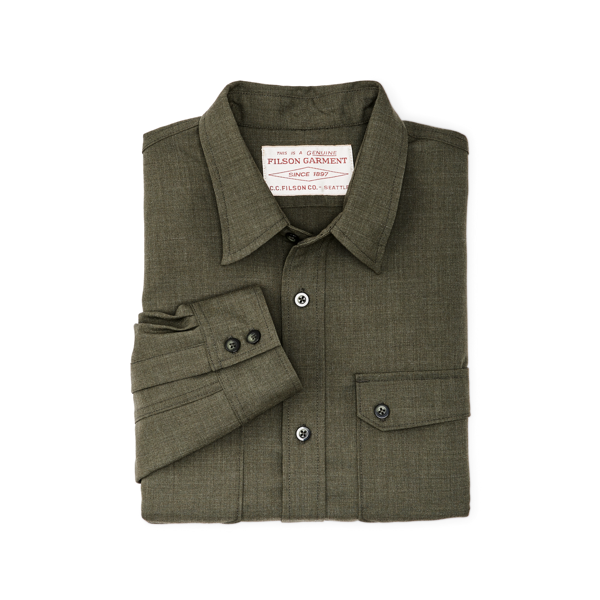 Alternate view of the Filson Worsted Wool Guide Shirt - Forest Green Heather