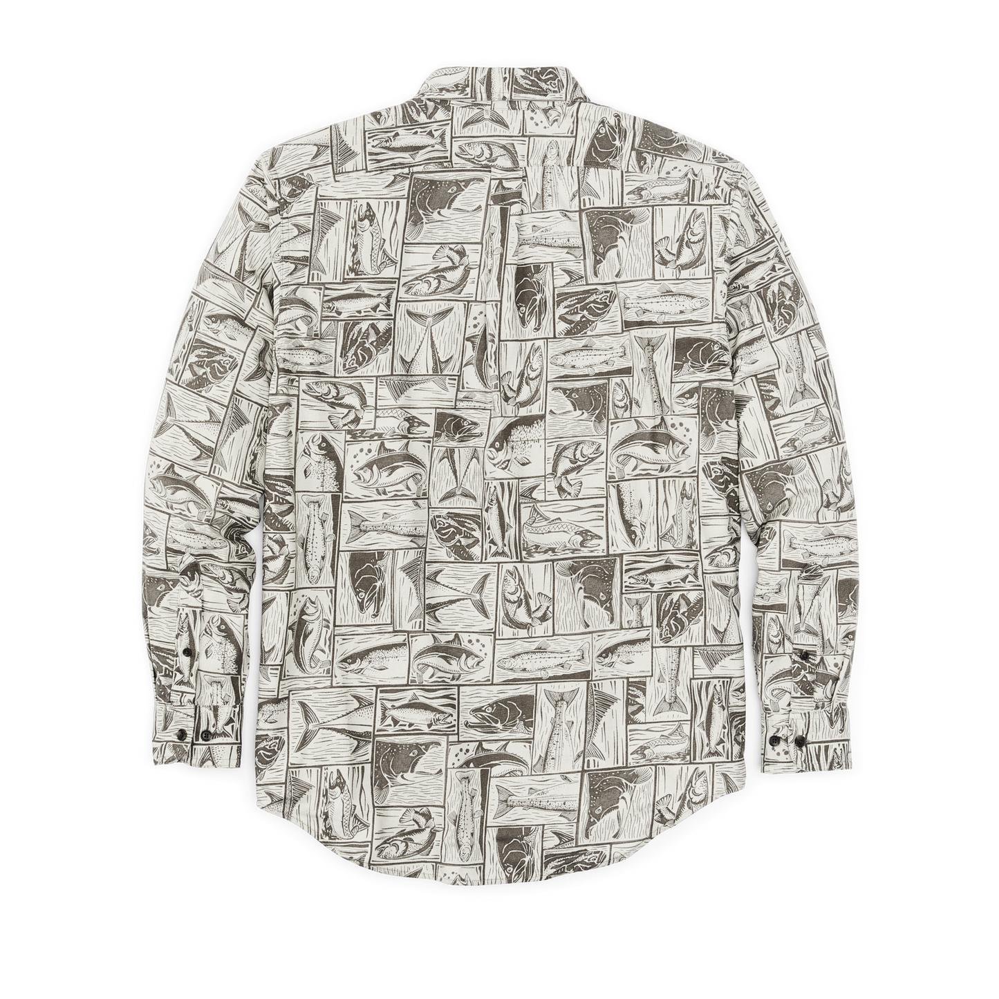 Alternate view of the Filson Lightweight Alaskan Guide Shirt - Stone Brown Cutwork Fish Print