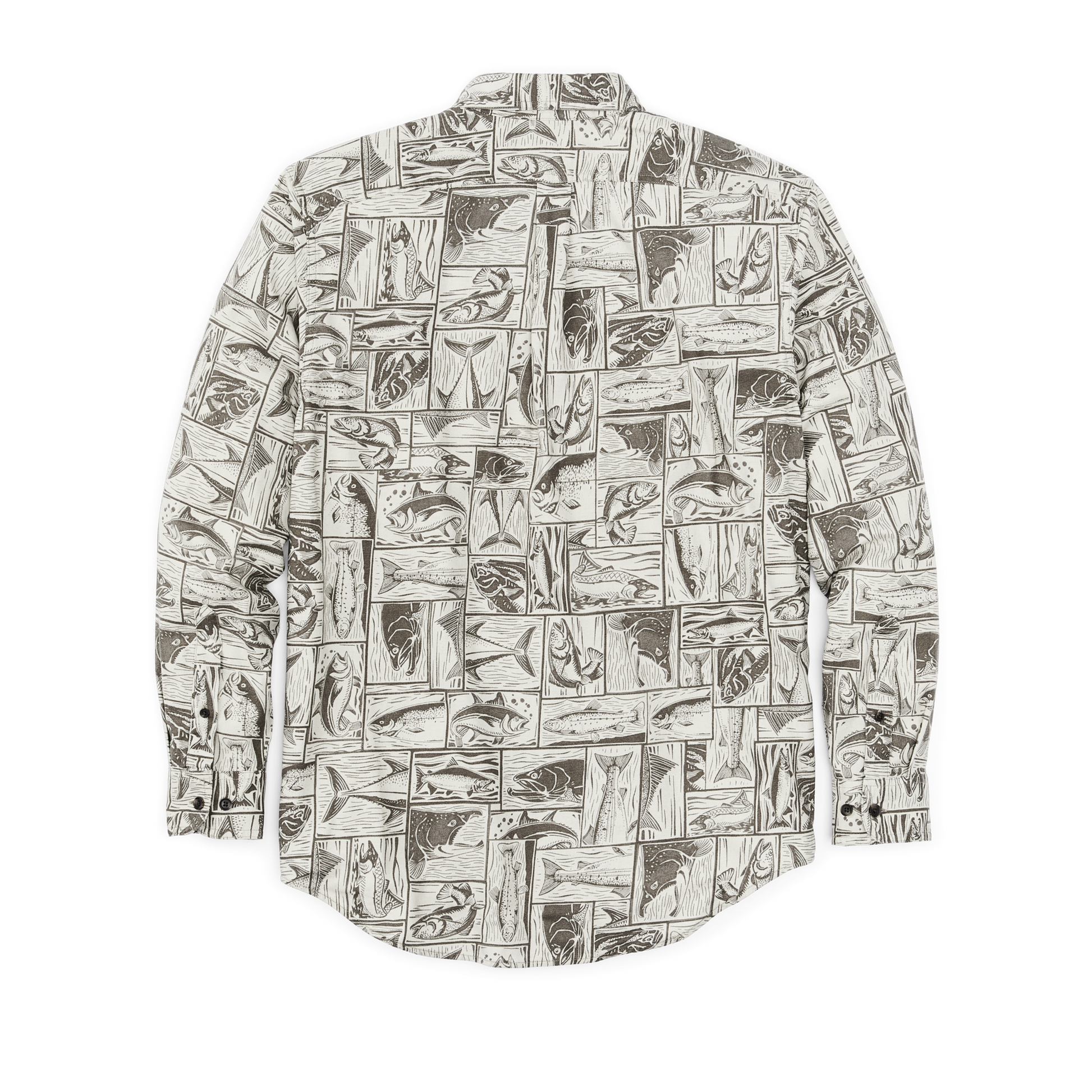 Alternate view of the Filson Lightweight Alaskan Guide Shirt - Stone Brown Cutwork Fish Print