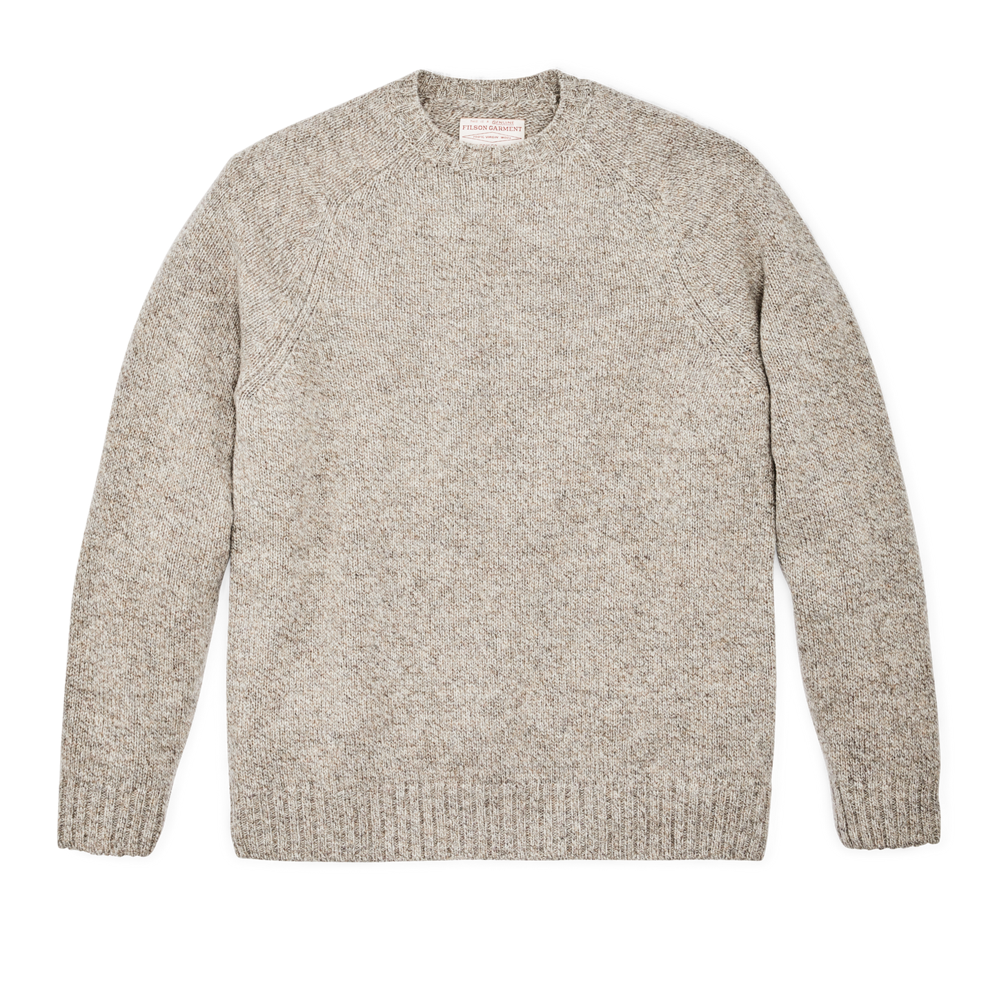 Front-facing image of the Filson Heritage 5-gauge Wool Sweater - Natural / Brown Melange