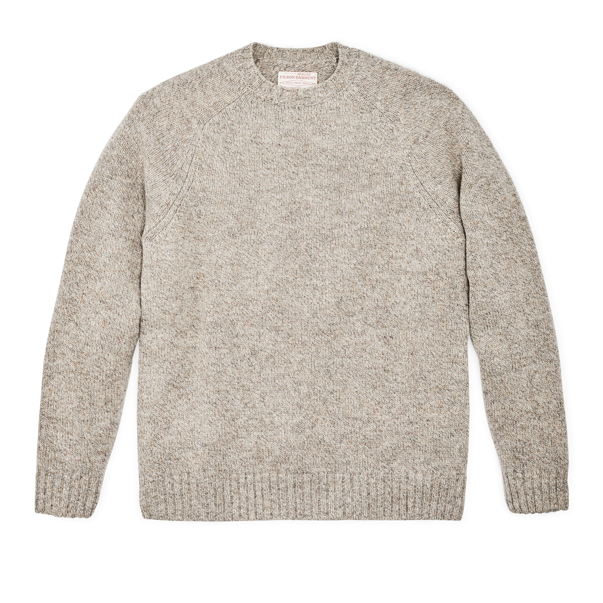 Front-facing image of the Filson Heritage 5-gauge Wool Sweater - Natural / Brown Melange