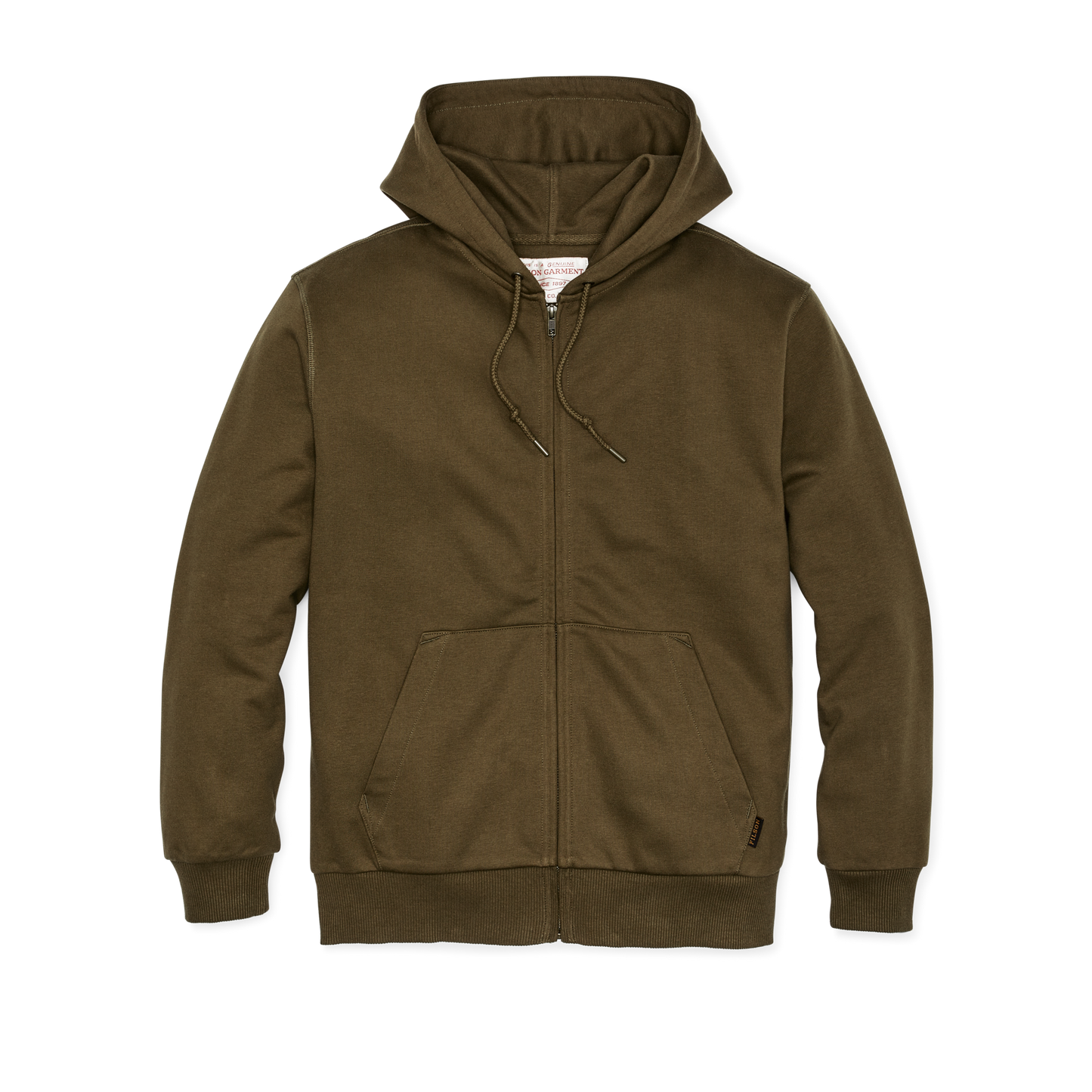 Front-facing image of the Filson Prospector Full-zip Hoodie - Dark Olive