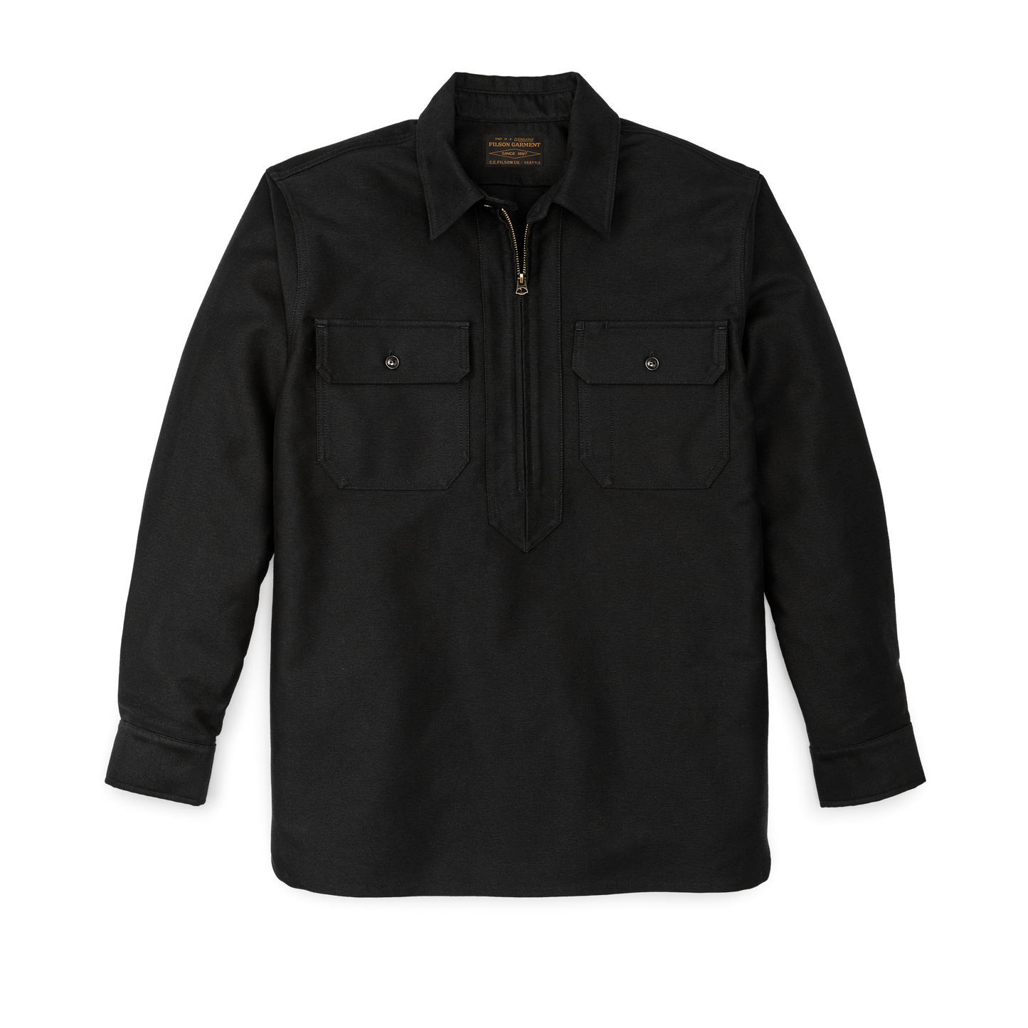 Front-facing image of the Filson Moleskin Quarter Zip Shirt - Black