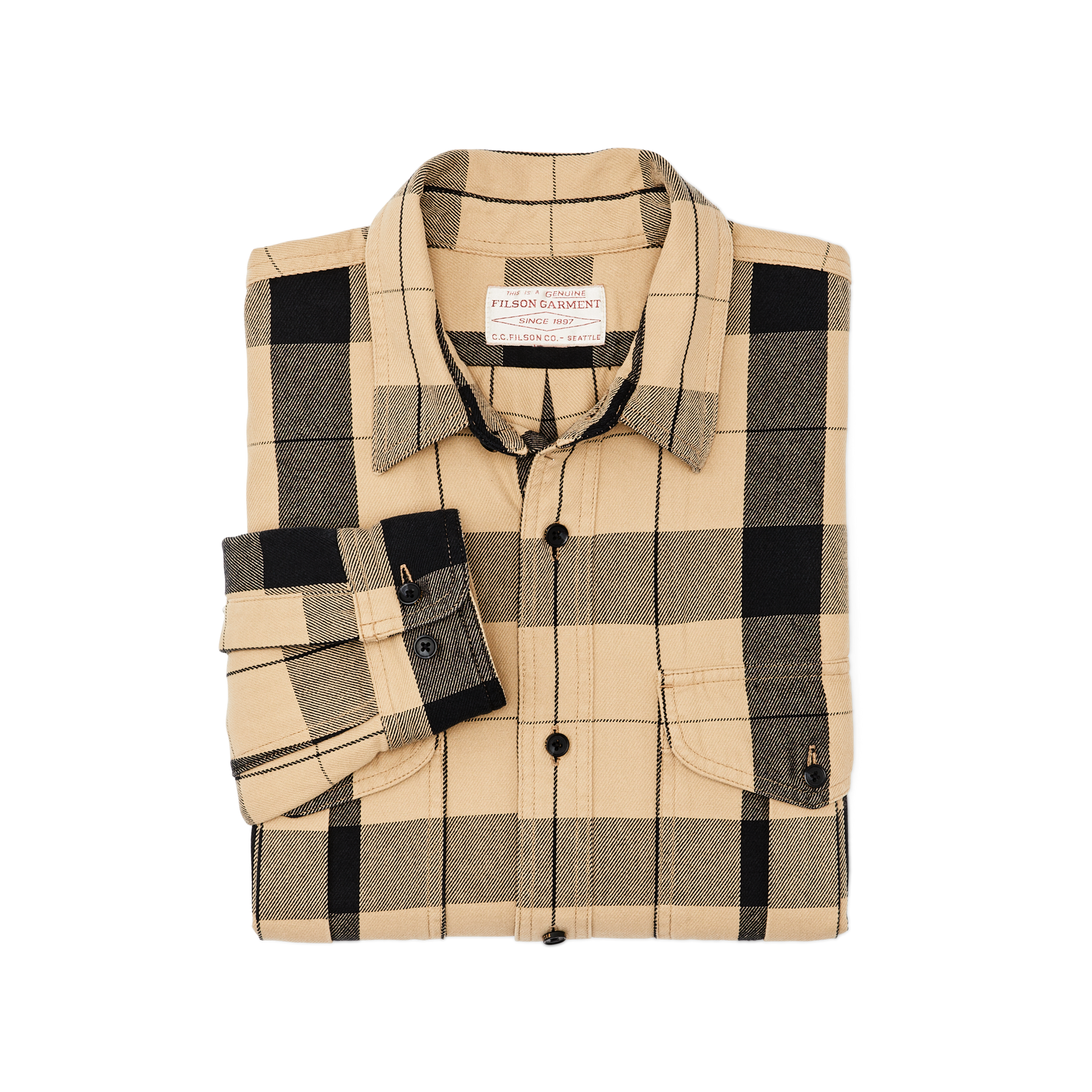 Alternate view of the Filson Vintage Wash Alaskan Guide Shirt - Tan / Black Plaid