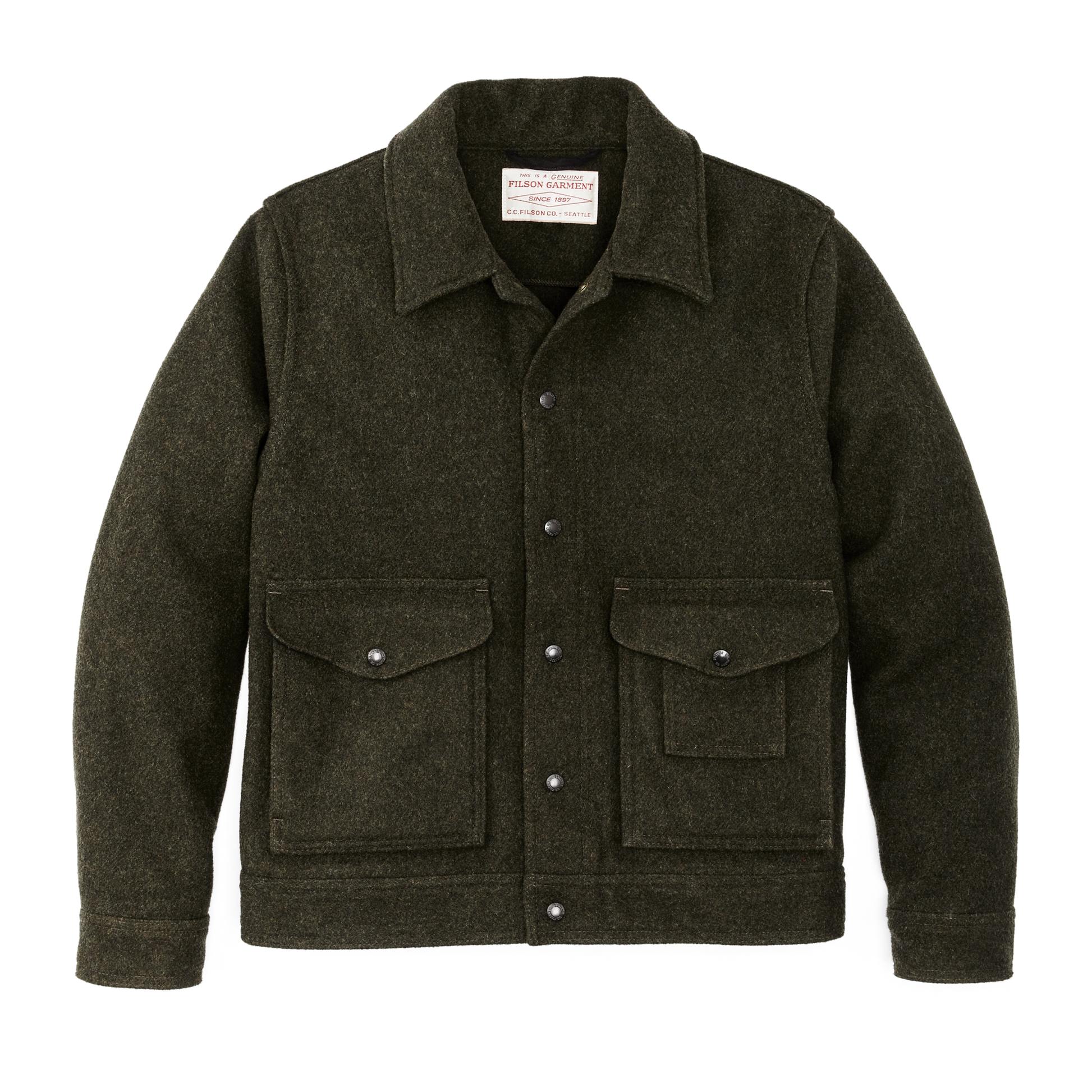 Front-facing image of the Filson Mackinaw Wool Work Jacket - Forest Green