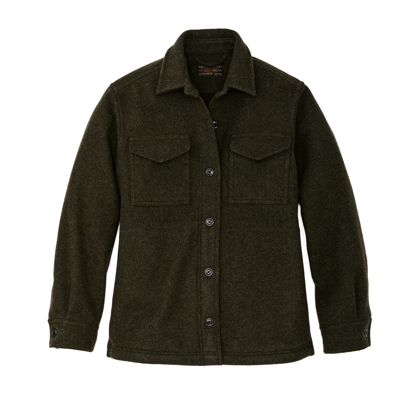 Front-facing image of the Filson Women's Seattle Wool Jac-shirt - Forest Green