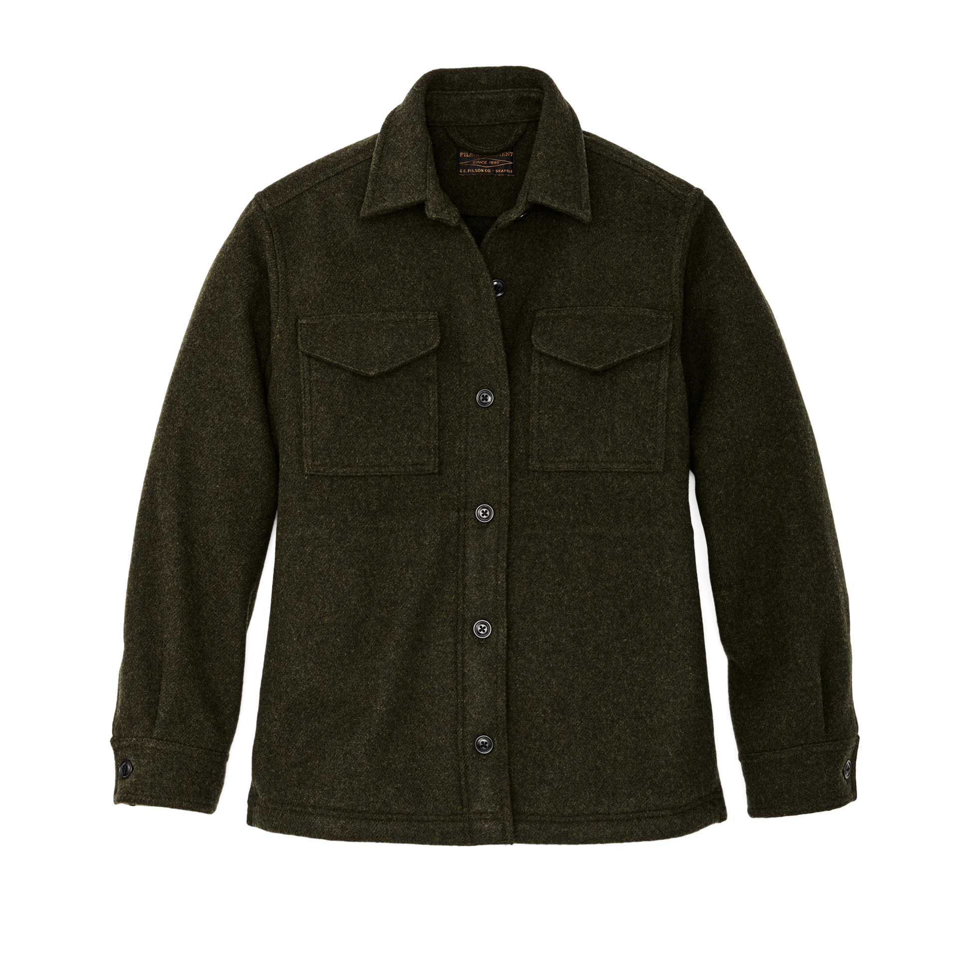 Front-facing image of the Filson Women's Seattle Wool Jac-shirt - Forest Green