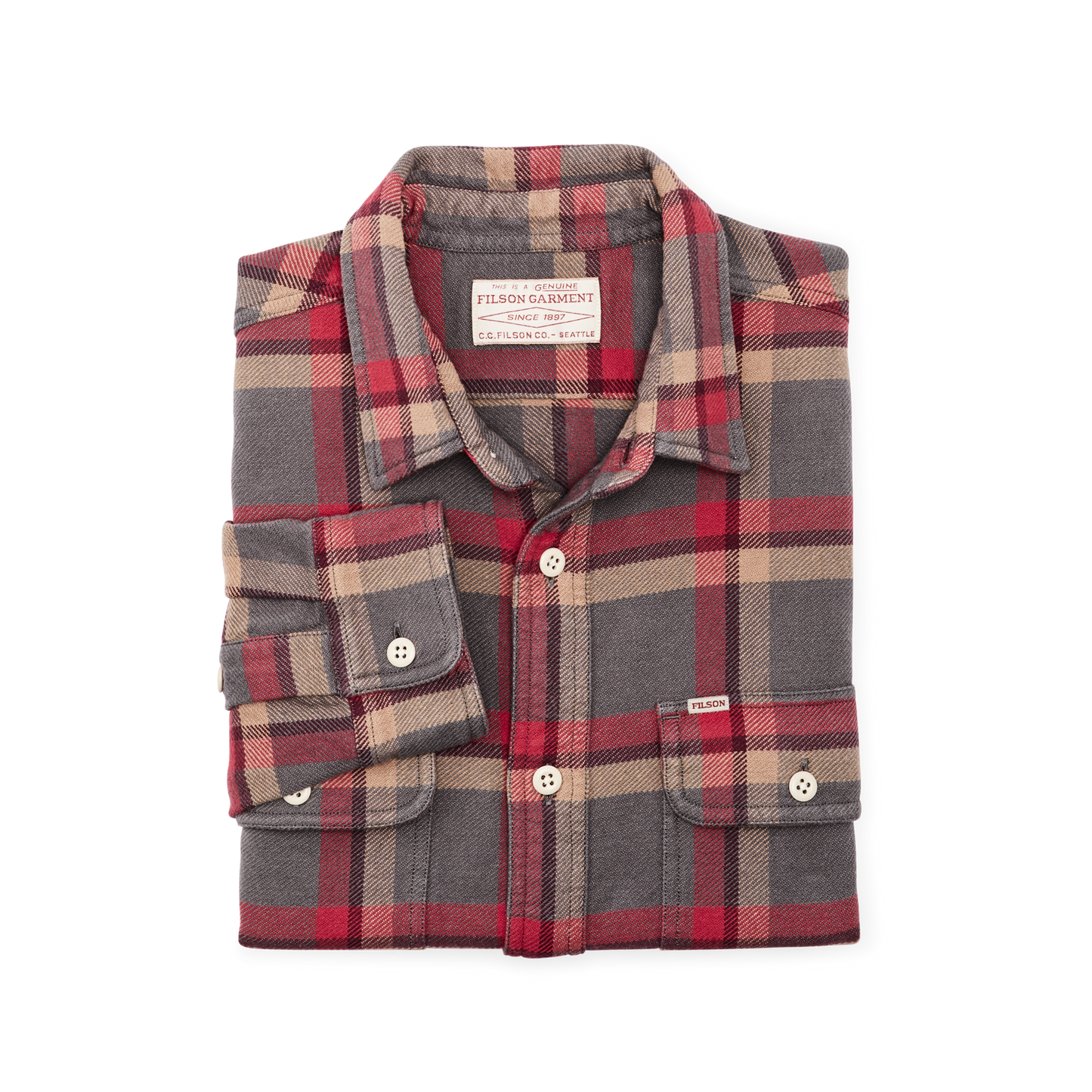 Alternate view of the Filson Vintage Flannel Work Shirt - Gray / Red / Multi Plaid